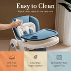 Mallify Foldable High Chairs for Babies and Toddlers, 3-in-1 Convertible Baby High Chair with Removable Soft Cushion and Tray, Adjustable Height & Recline, Lockable Wheels, Dark Blue