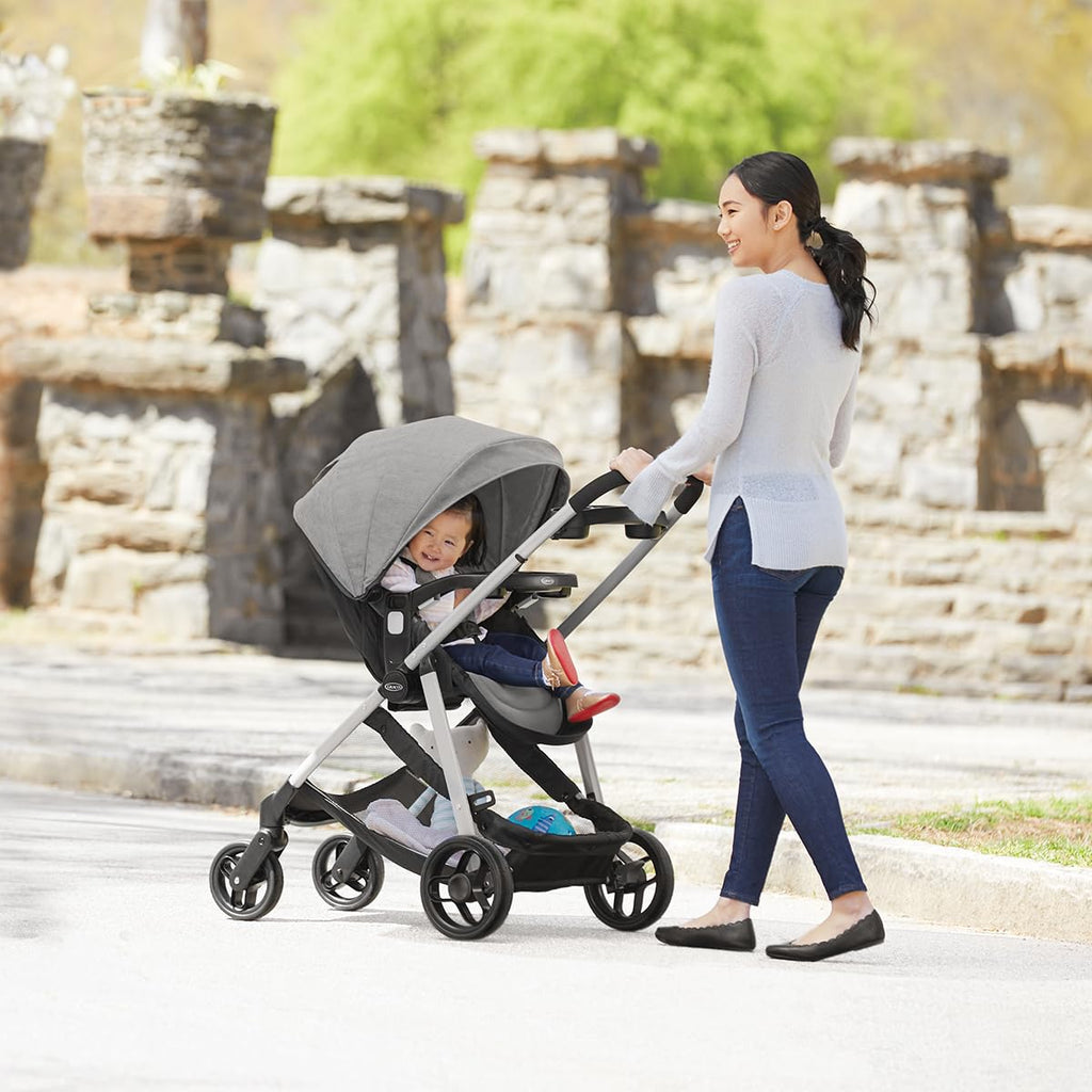 Graco Modes Pramette Travel System, 3-in1 Modular Carseat Stroller Combo, Infant Car Seat Carrier to Toddler Stroller, Includes the SnugRide 35 Car Seat, Ellington