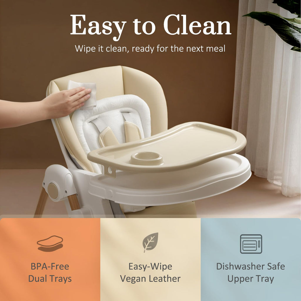 Mallify Foldable High Chairs for Babies and Toddlers, 3-in-1 Convertible Baby High Chair with Removable Soft Cushion and Tray, Adjustable Height & Recline, Lockable Wheels, Dark Blue