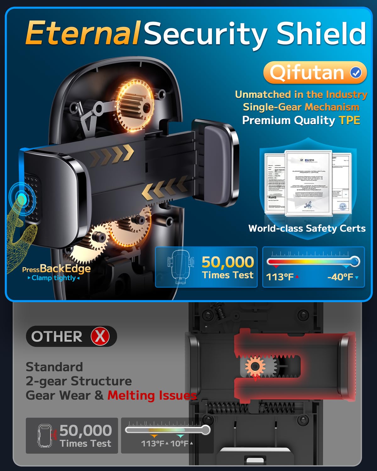 Qifutan Dash Mounted Phone Holders for Your Car Dash Phone Mount for Car Dashboard Air Vent Multi-Mount 3 in 1 Vehicle Windshield Holder Compatible Multi-Device Clip