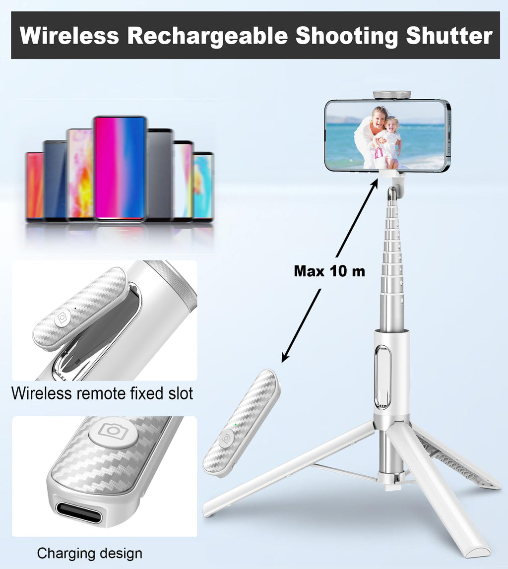 TONEOF 68" Magnetic Selfie Stick Tripod with Aluminum Strong Magnetic Holder for Magsafe, 360° Rotatable Travel Phone Tripod Stand with Metal Ring & Rechargeable Remote for iPhone/Android(Beige Gray)