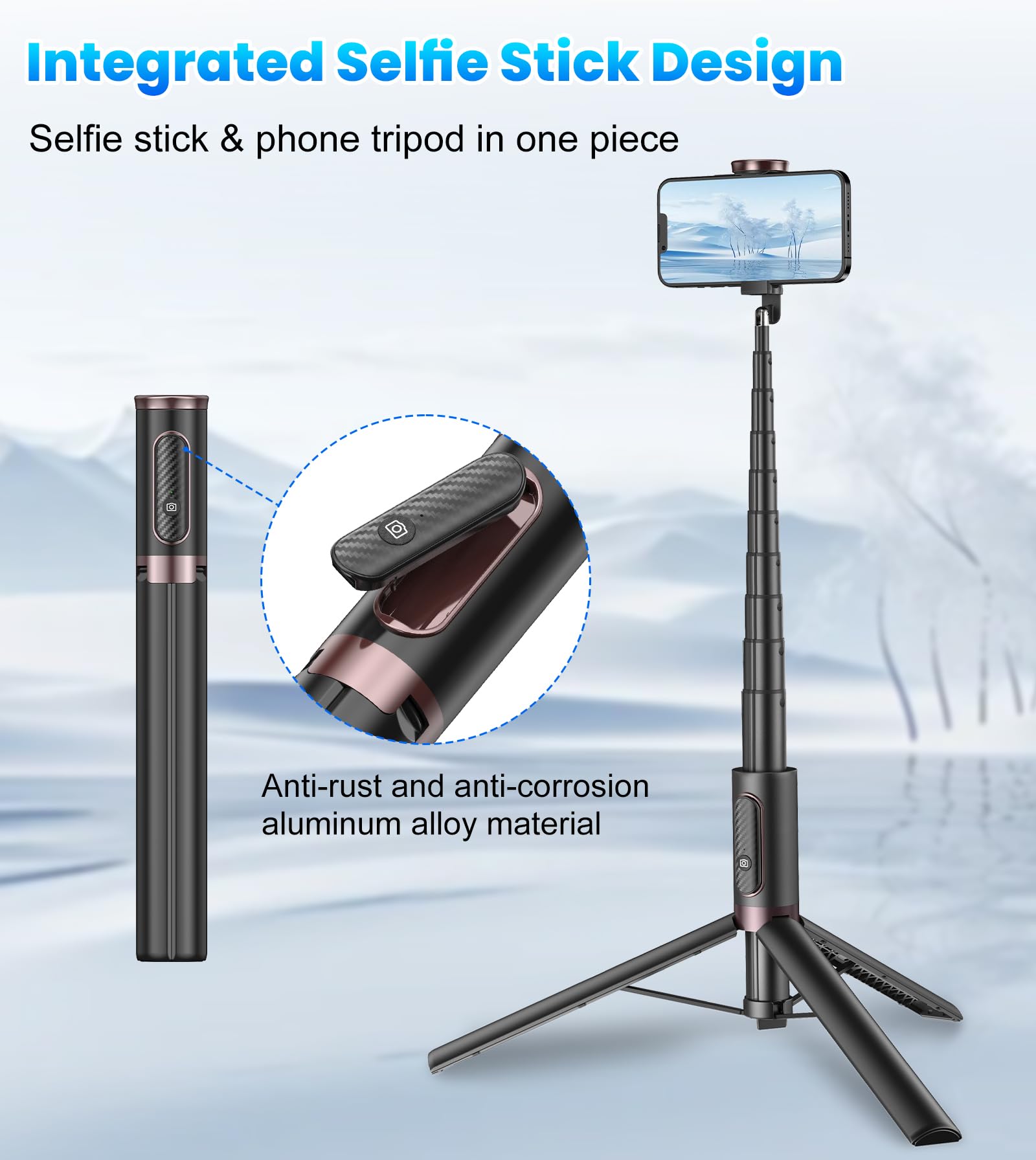 TONEOF 68" Magnetic Selfie Stick Tripod with Aluminum Strong Magnetic Holder for Magsafe, 360° Rotatable Travel Phone Tripod Stand with Metal Ring & Rechargeable Remote for iPhone/Android(Beige Gray)