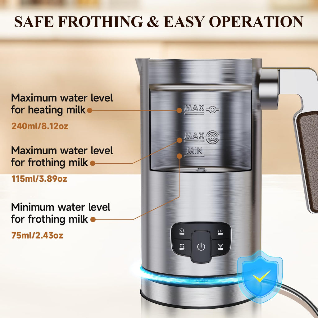 Milk Frother, 4 in 1 Milk Frother and Steamer with Two Whisks, Frothing Whisk and Heating Whisk, Automatic Warm and Cold Foam Maker for Coffee Latte Cappuccino Macchiato Hot Chocolate Matcha