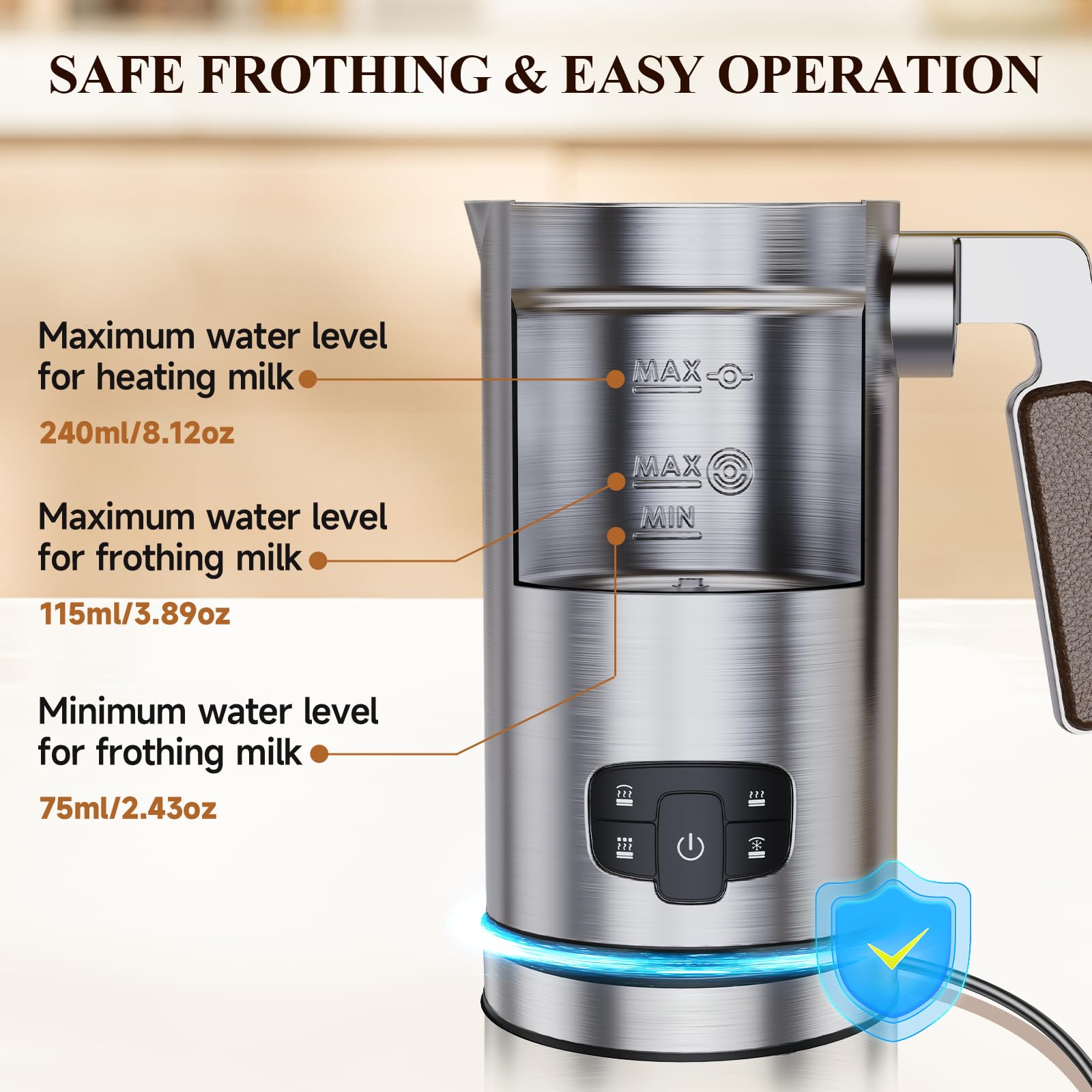 Milk Frother, 4 in 1 Milk Frother and Steamer with Two Whisks, Frothing Whisk and Heating Whisk, Automatic Warm and Cold Foam Maker for Coffee Latte Cappuccino Macchiato Hot Chocolate Matcha