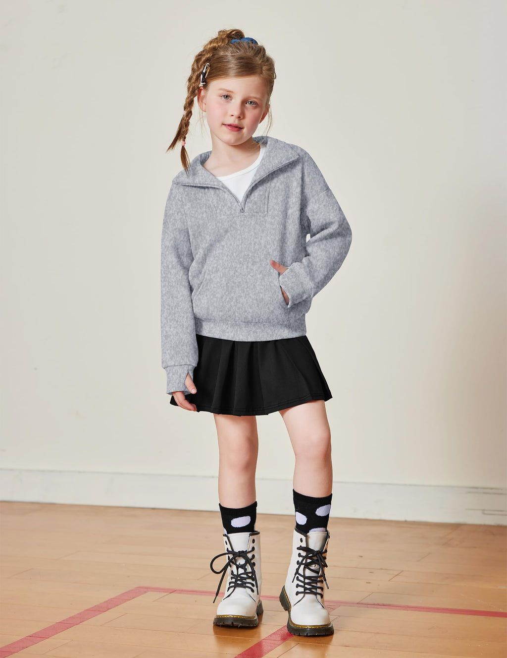 Arshiner Girls Half Zip Sweatshirt Fleece Quarter Zip Pullover Sweatshirts Fall Clothes for Teen Girls Thumb Hole