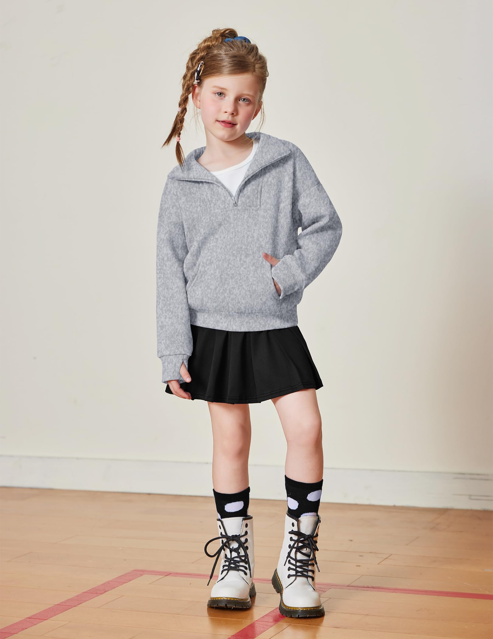 Arshiner Girls Half Zip Sweatshirt Fleece Quarter Zip Pullover Sweatshirts Fall Clothes for Teen Girls Thumb Hole