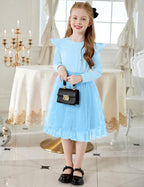 Arshiner Toddler Girls Tutu Dresses Long Sleeve Ruffle Fall Winter Holiday Star Sequin Tulle Dress 2-6Y