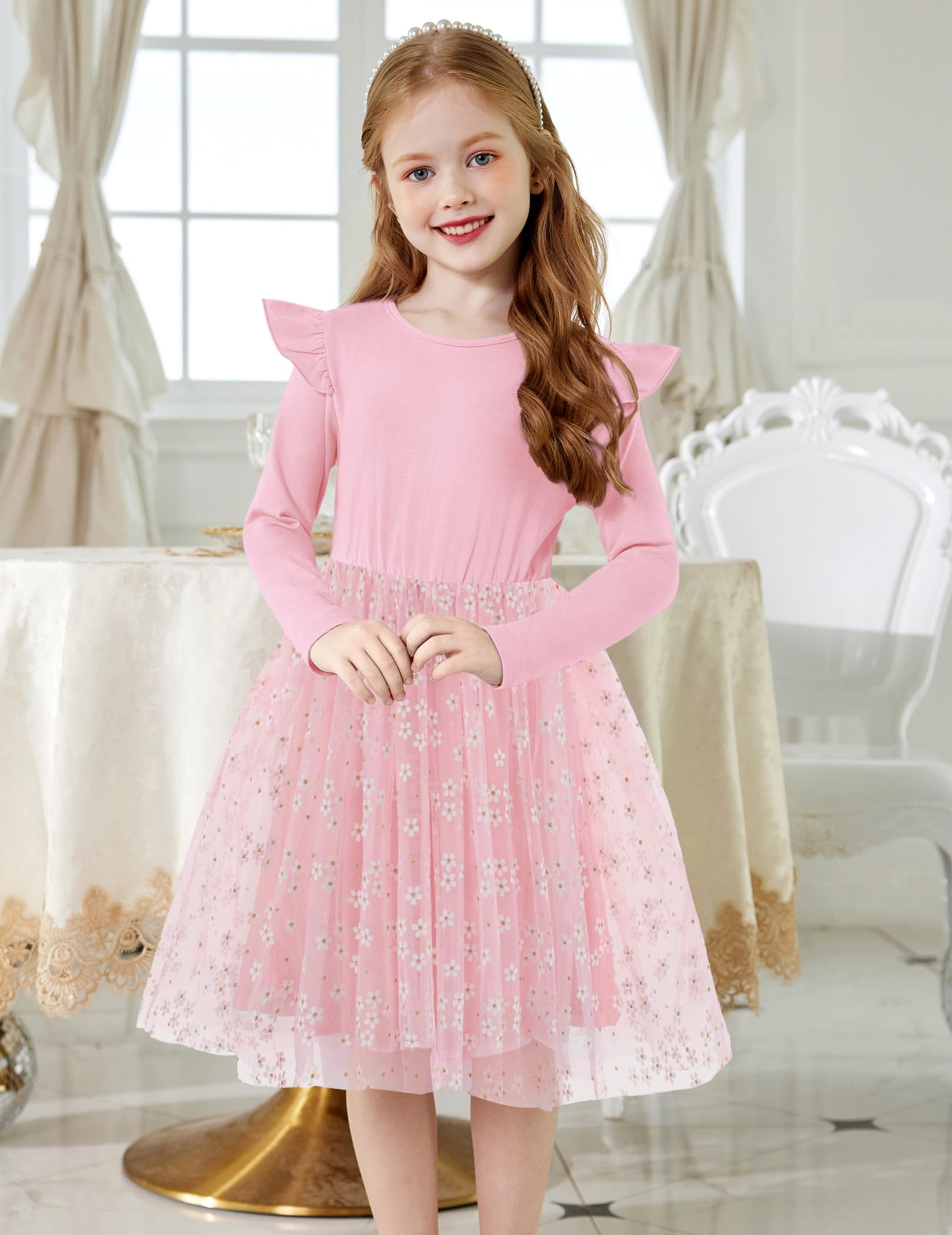 Arshiner Toddler Girls Tutu Dresses Long Sleeve Ruffle Fall Winter Holiday Star Sequin Tulle Dress 2-6Y