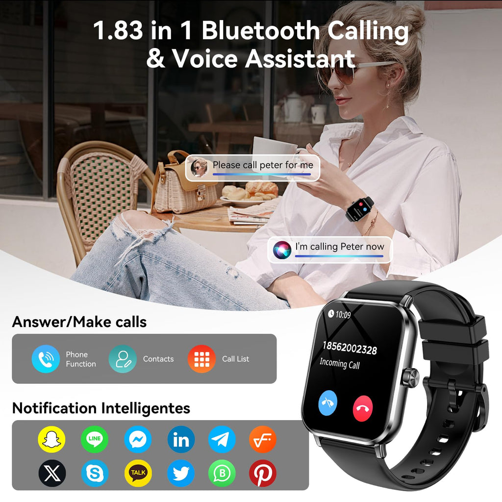 Smart Watch for Men Women, 1.83" HD Touchsreen, Bluetooth Calling, 5 ATM Water-Resistance, 130+ Sports Modes, Health, Fitness & Sleep Tracker, Timer, Fitness Watch for Android/iOS, Purple