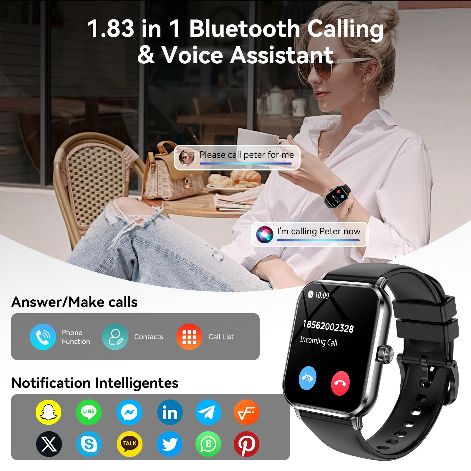 Smart Watch for Men Women, 1.83" HD Touchsreen, Bluetooth Calling, 5 ATM Water-Resistance, 130+ Sports Modes, Health, Fitness & Sleep Tracker, Timer, Fitness Watch for Android/iOS, Purple