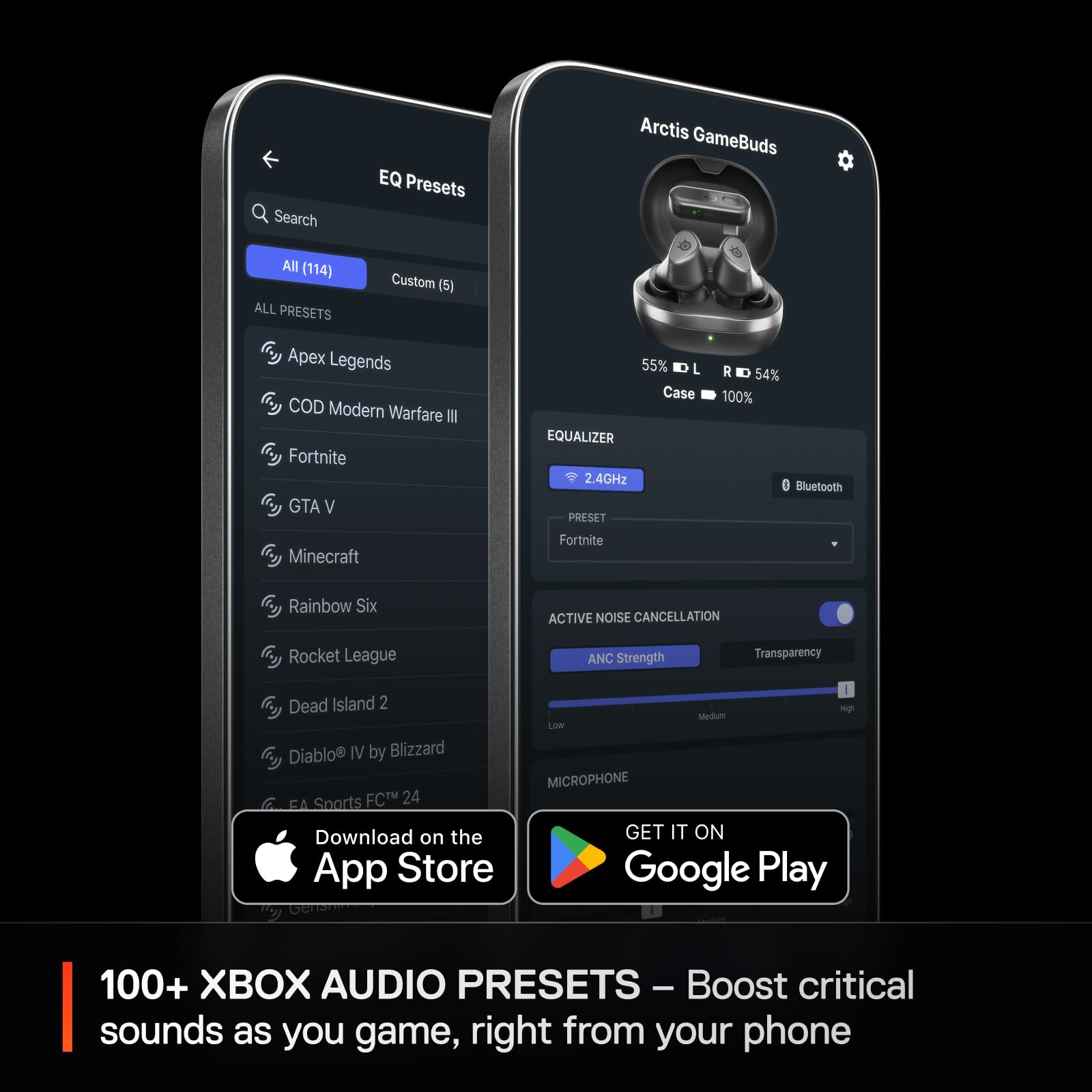 Arctis GameBuds for PlayStation/PC/Switch/Mobile — 2.4GHz + Bluetooth 5.3 Earbuds — Active Noise Cancelling — Mobile App Sound Presets — Water Resistant IP55 — 40H Battery with Qi Charging Case