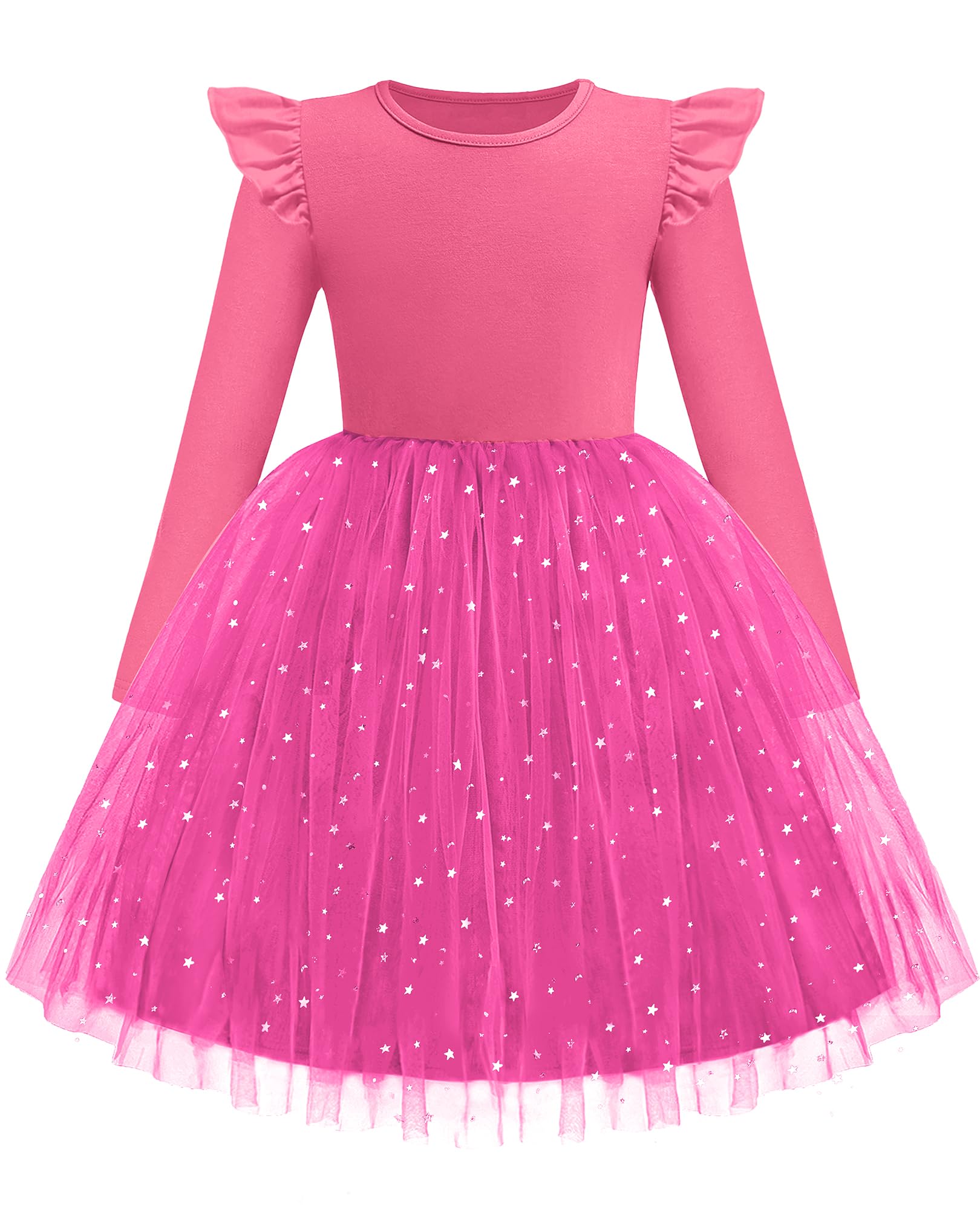 Arshiner Toddler Girls Tutu Dresses Long Sleeve Ruffle Fall Winter Holiday Star Sequin Tulle Dress 2-6Y