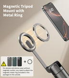 TONEOF 68" Magnetic Selfie Stick Tripod with Aluminum Strong Magnetic Holder for Magsafe, 360° Rotatable Travel Phone Tripod Stand with Metal Ring & Rechargeable Remote for iPhone/Android(Beige Gray)