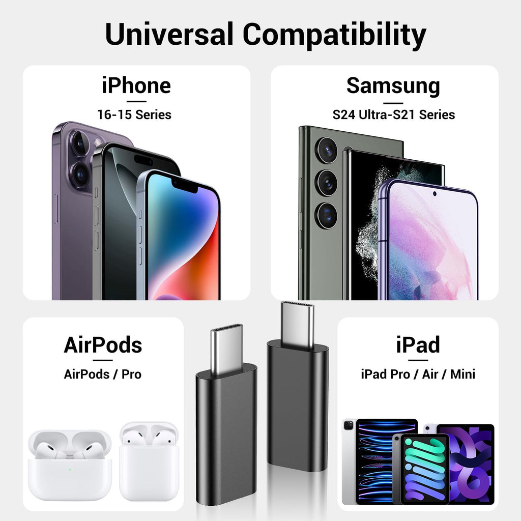 Temdan 4 Pack Lightning to USB C Adapter for iPhone 15/16/17 Pro/17 Pro Max,for iPhone 17/16 Charger,17/16 Accessories,Fast Charging & Data Transfer,USB C Charger Connector Cable,Not for Audio/OTG