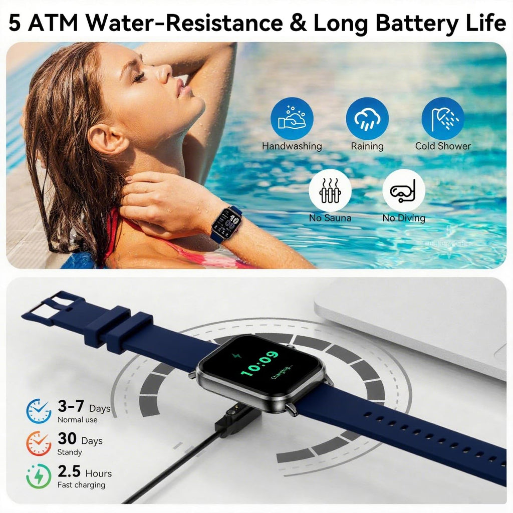 Smart Watch for Men Women, 1.83" HD Touchsreen, Bluetooth Calling, 5 ATM Water-Resistance, 130+ Sports Modes, Health, Fitness & Sleep Tracker, Timer, Fitness Watch for Android/iOS, Purple