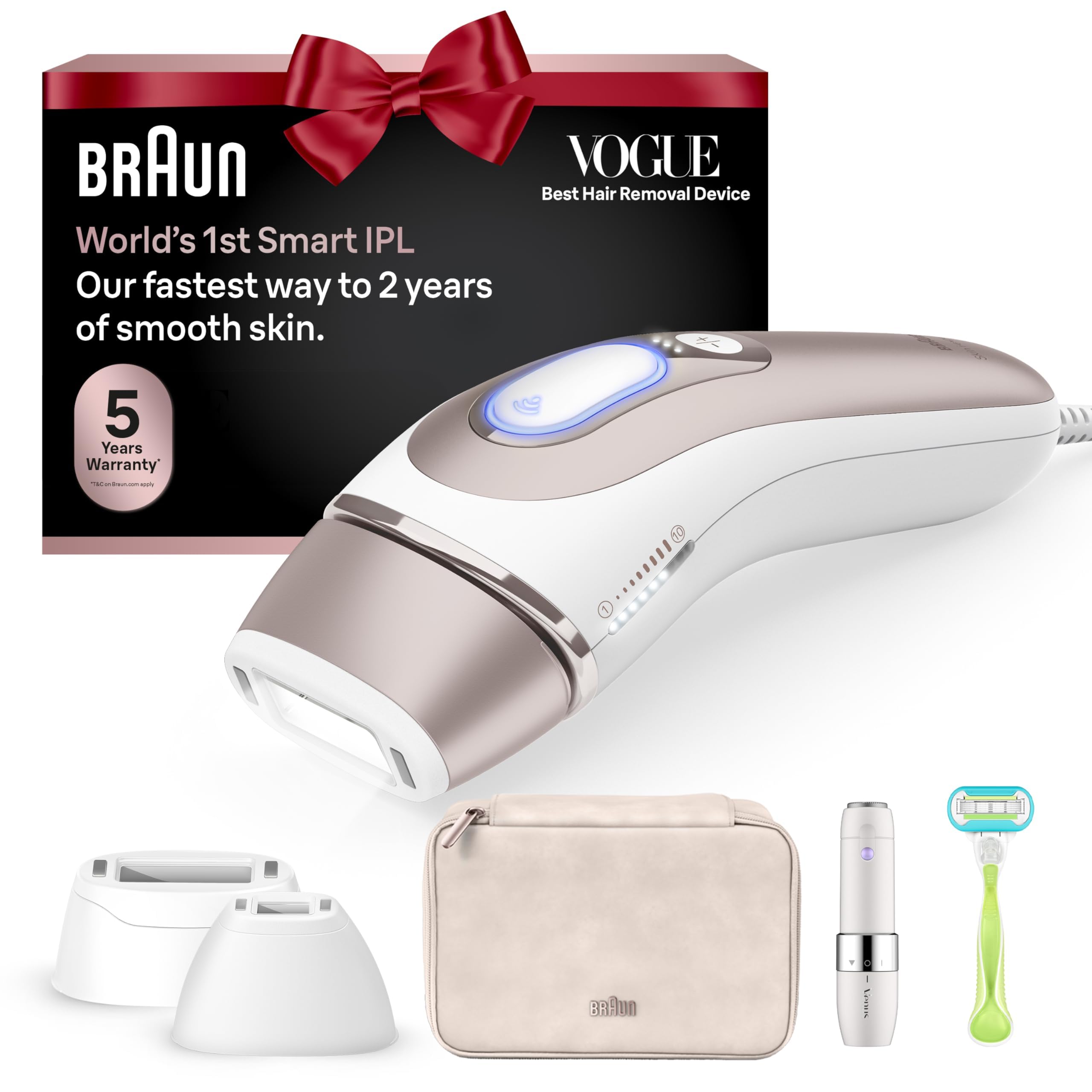 Braun Smart IPL, Vogue’s Best Hair Removal Device, Skin i·Expert Pro 7: at Home Laser Hair Removal, Permanent Visible Hair Reduction, Free App, Venus Razor, 2 Smart Head, Facial Trimmer, IPL7219
