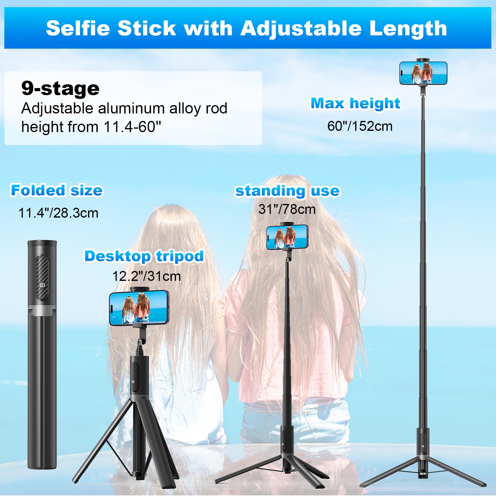 TONEOF 68" Magnetic Selfie Stick Tripod with Aluminum Strong Magnetic Holder for Magsafe, 360° Rotatable Travel Phone Tripod Stand with Metal Ring & Rechargeable Remote for iPhone/Android(Beige Gray)