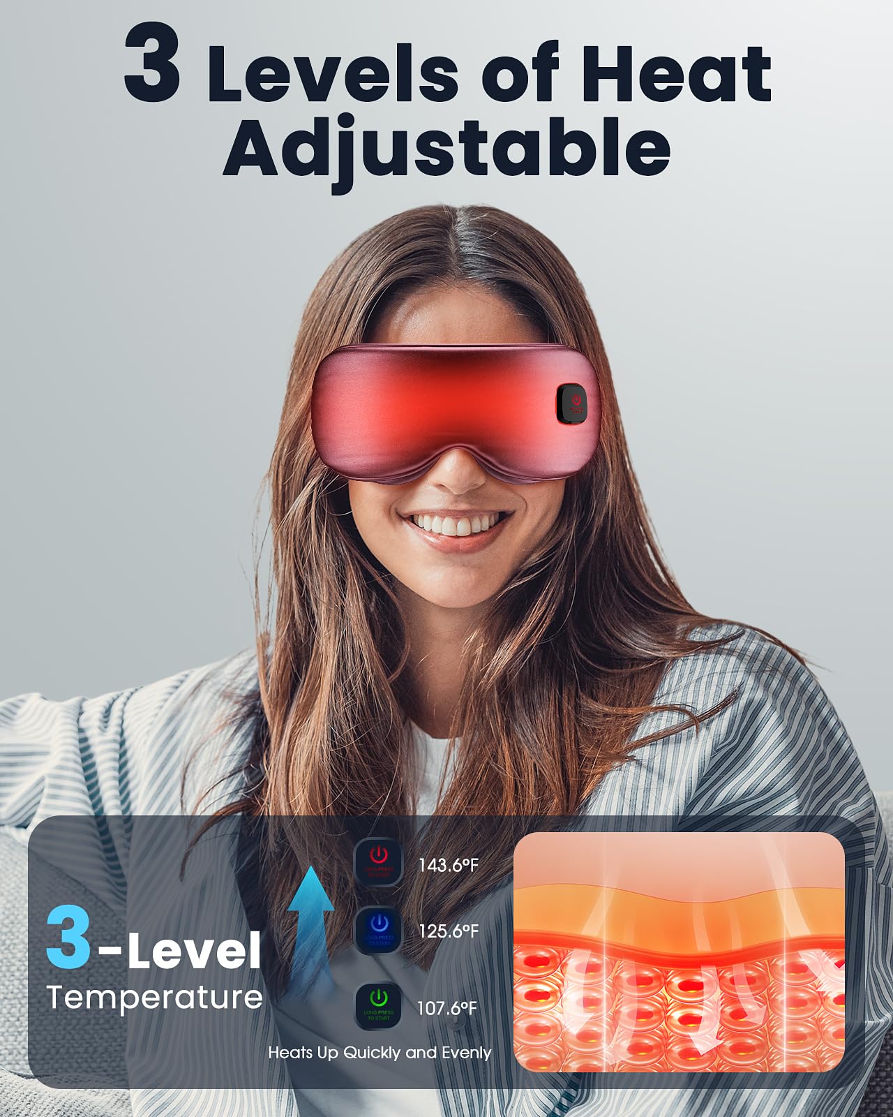 Heated Eye Mask - Cordless Eye Mask for Dry Eyes, FSA - HSA Eligible, Eye Relief, Improved Sleep, Washable Eye Heating pad for Travel and with Replaceable Shell (Gray)