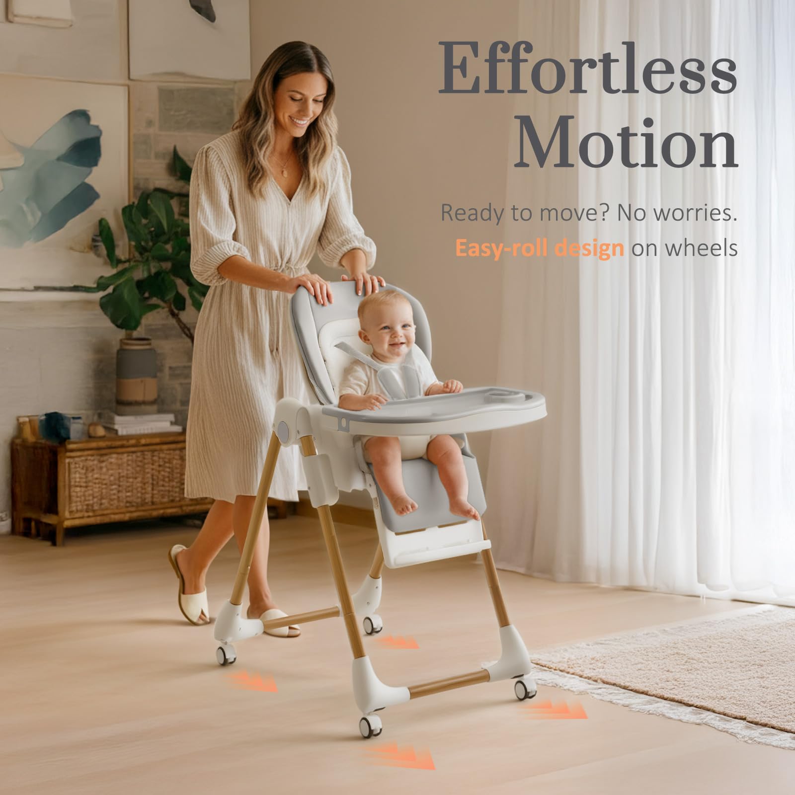 Mallify Foldable High Chairs for Babies and Toddlers, 3-in-1 Convertible Baby High Chair with Removable Soft Cushion and Tray, Adjustable Height & Recline, Lockable Wheels, Dark Blue