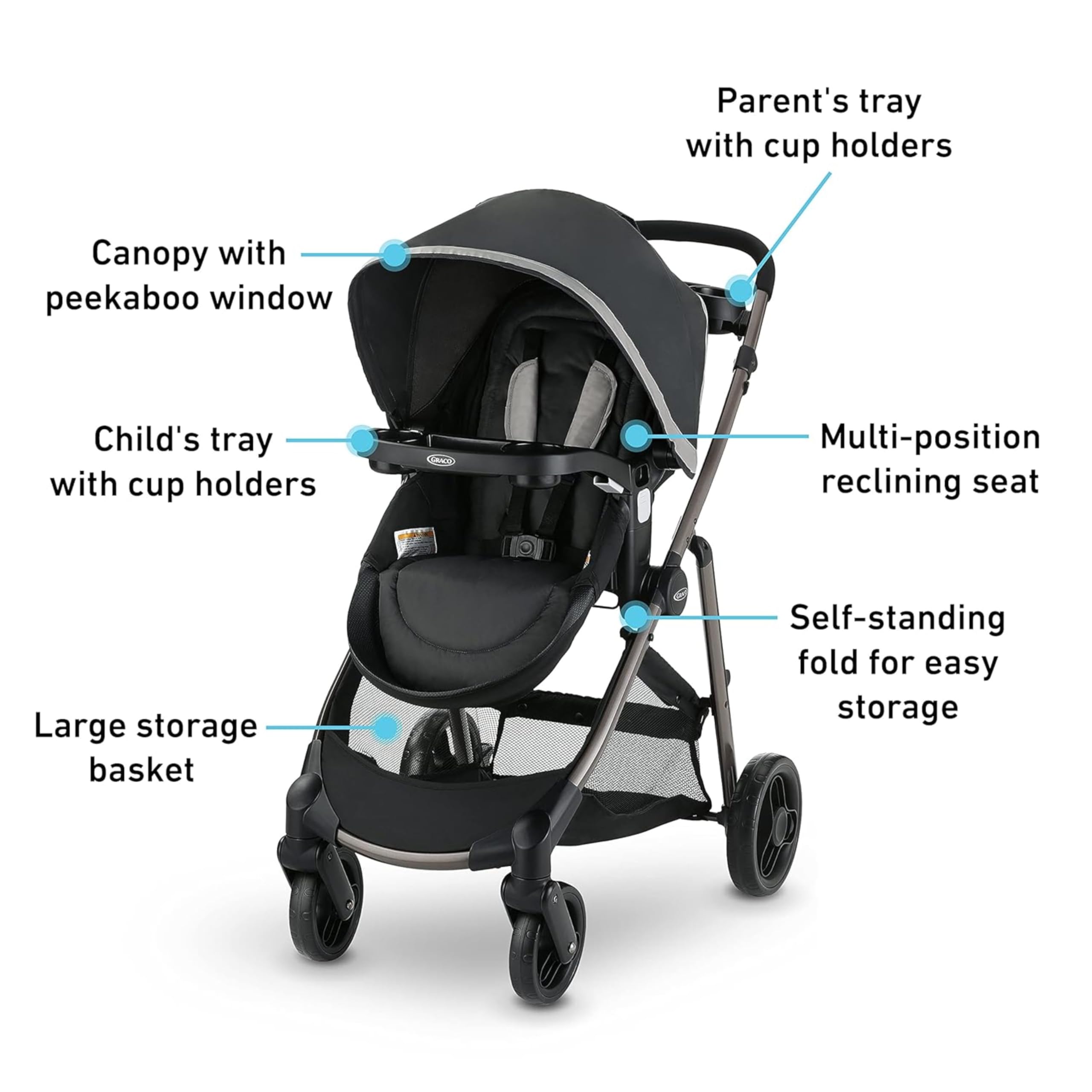 Graco Modes Pramette Travel System, 3-in1 Modular Carseat Stroller Combo, Infant Car Seat Carrier to Toddler Stroller, Includes the SnugRide 35 Car Seat, Ellington