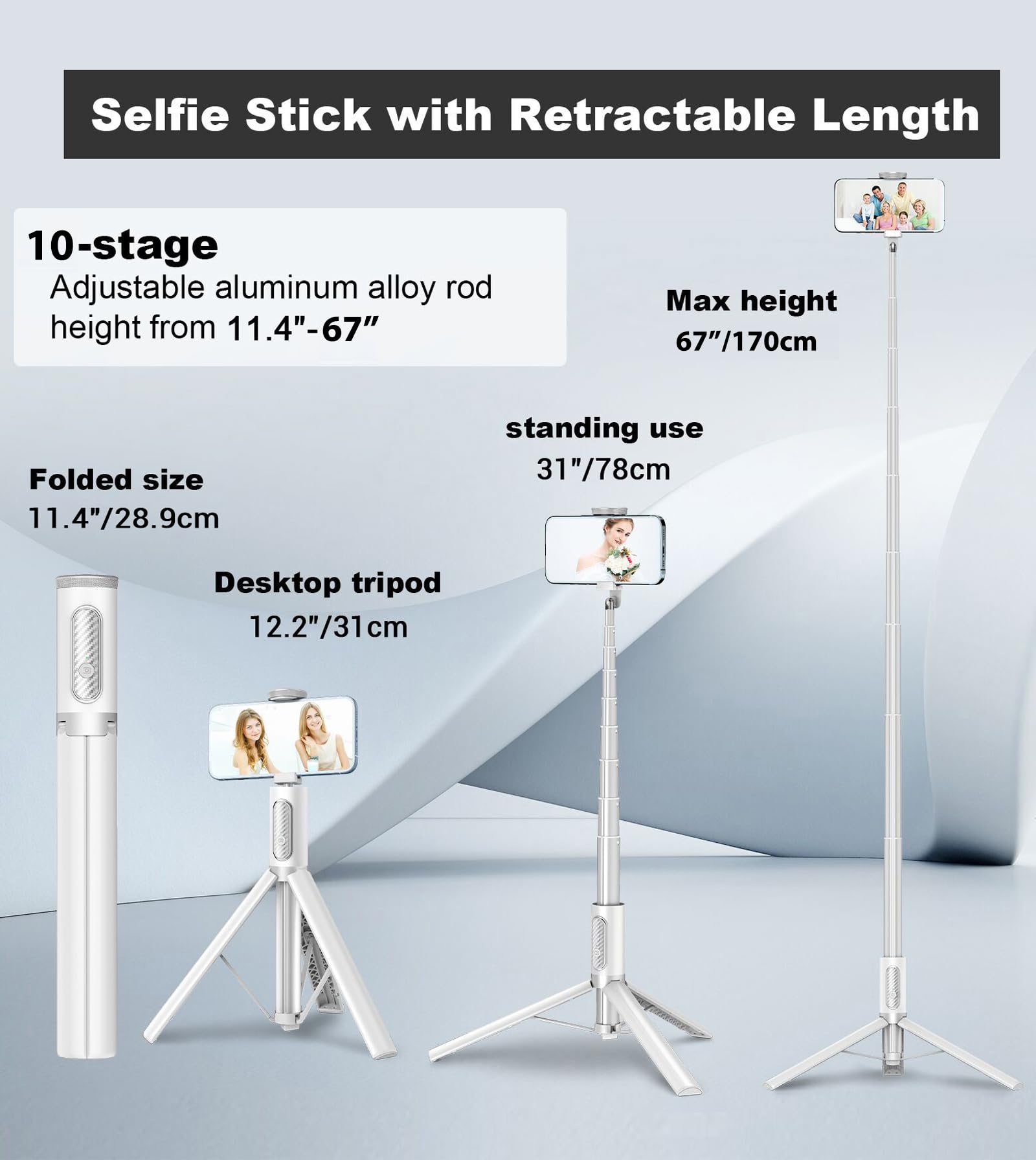 TONEOF 68" Magnetic Selfie Stick Tripod with Aluminum Strong Magnetic Holder for Magsafe, 360° Rotatable Travel Phone Tripod Stand with Metal Ring & Rechargeable Remote for iPhone/Android(Beige Gray)
