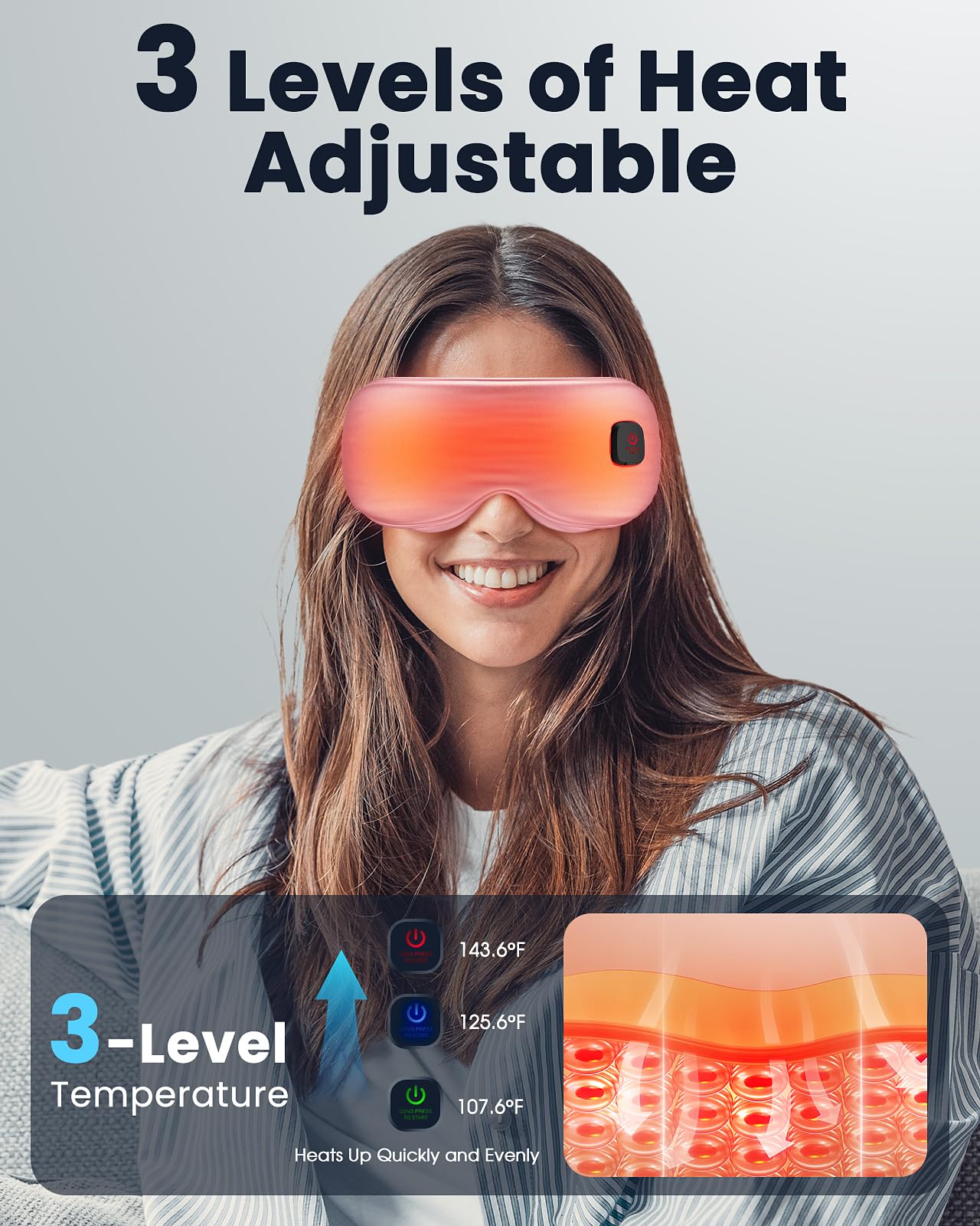 Heated Eye Mask - Cordless Eye Mask for Dry Eyes, FSA - HSA Eligible, Eye Relief, Improved Sleep, Washable Eye Heating pad for Travel and with Replaceable Shell (Gray)