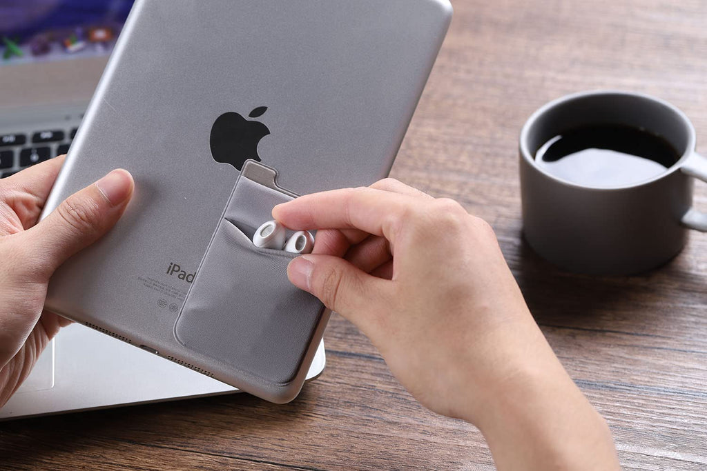 2Pack Adhesive Phone Pocket,Cell Phone Stick On Card Wallet Sleeve,Credit Cards/ID Card Holder Sticker for Back of iPhone,Android and All Smartphones-Black&Grey