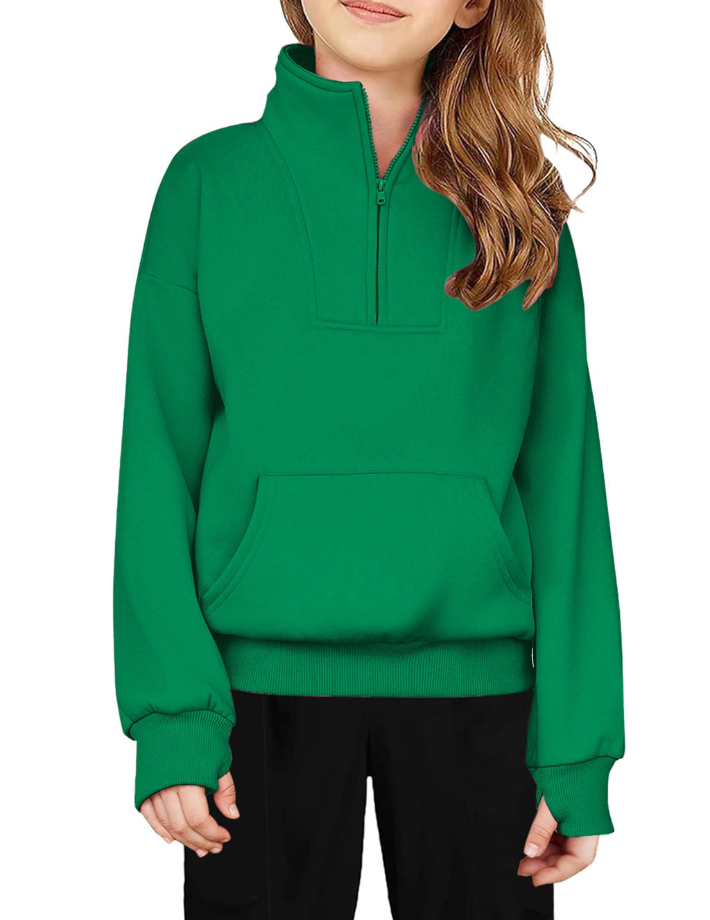 Arshiner Girls Half Zip Sweatshirt Fleece Quarter Zip Pullover Sweatshirts Fall Clothes for Teen Girls Thumb Hole