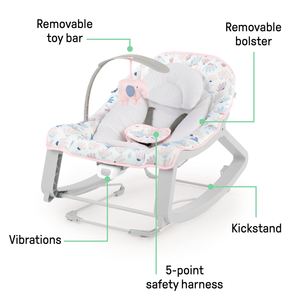 Ingenuity Keep Cozy 3-in-1 Grow with Me Vibrating Baby Bouncer, Seat & Infant to Toddler Rocker, Vibrations & -Toy Bar, 0-30 Months Up to 40 lbs (Weaver)