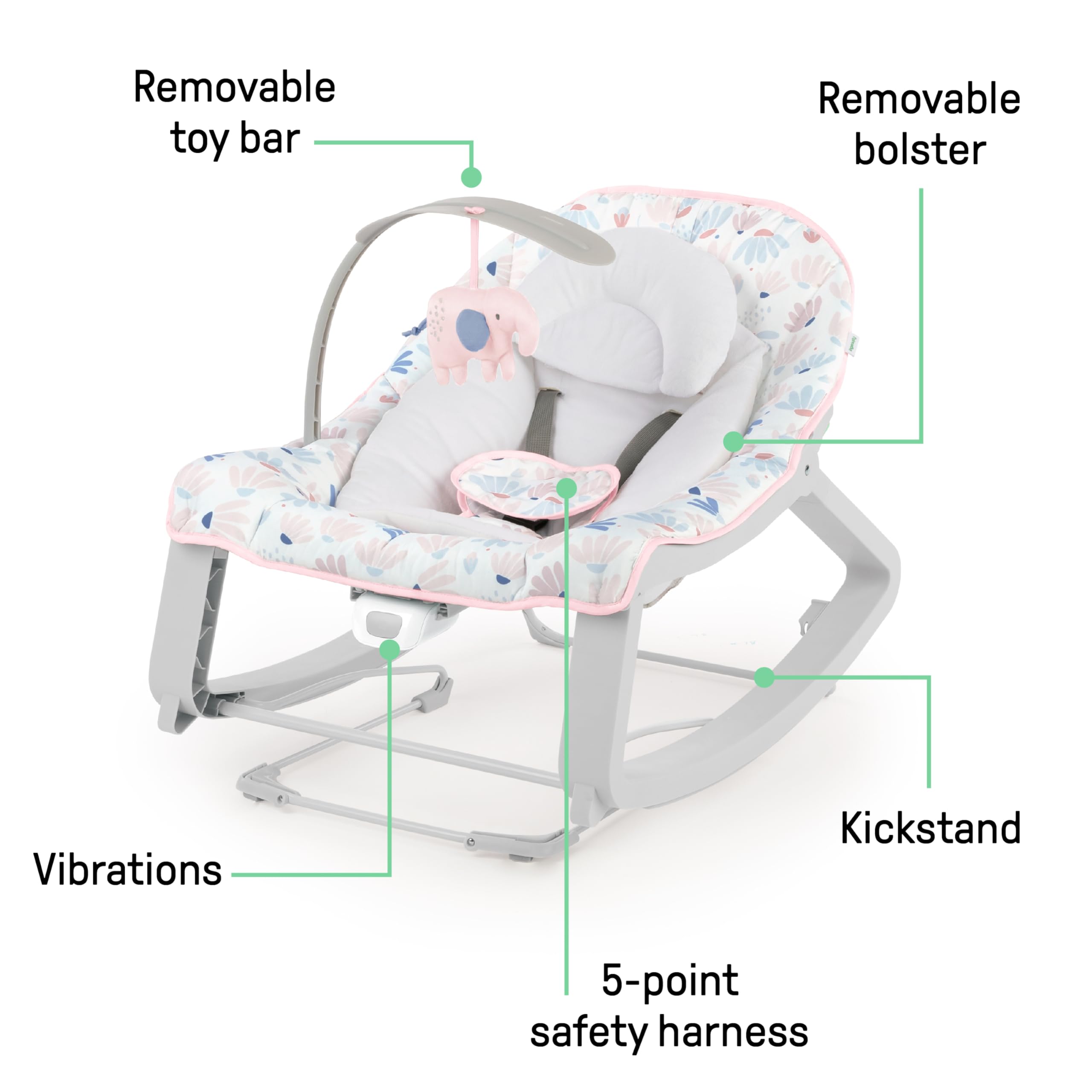 Ingenuity Keep Cozy 3-in-1 Grow with Me Vibrating Baby Bouncer, Seat & Infant to Toddler Rocker, Vibrations & -Toy Bar, 0-30 Months Up to 40 lbs (Weaver)
