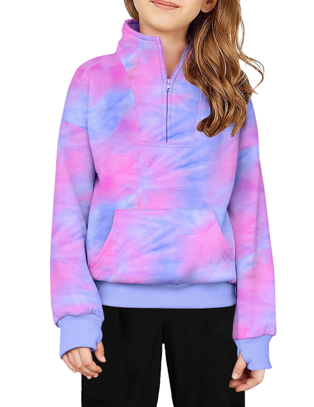 Arshiner Girls Half Zip Sweatshirt Fleece Quarter Zip Pullover Sweatshirts Fall Clothes for Teen Girls Thumb Hole