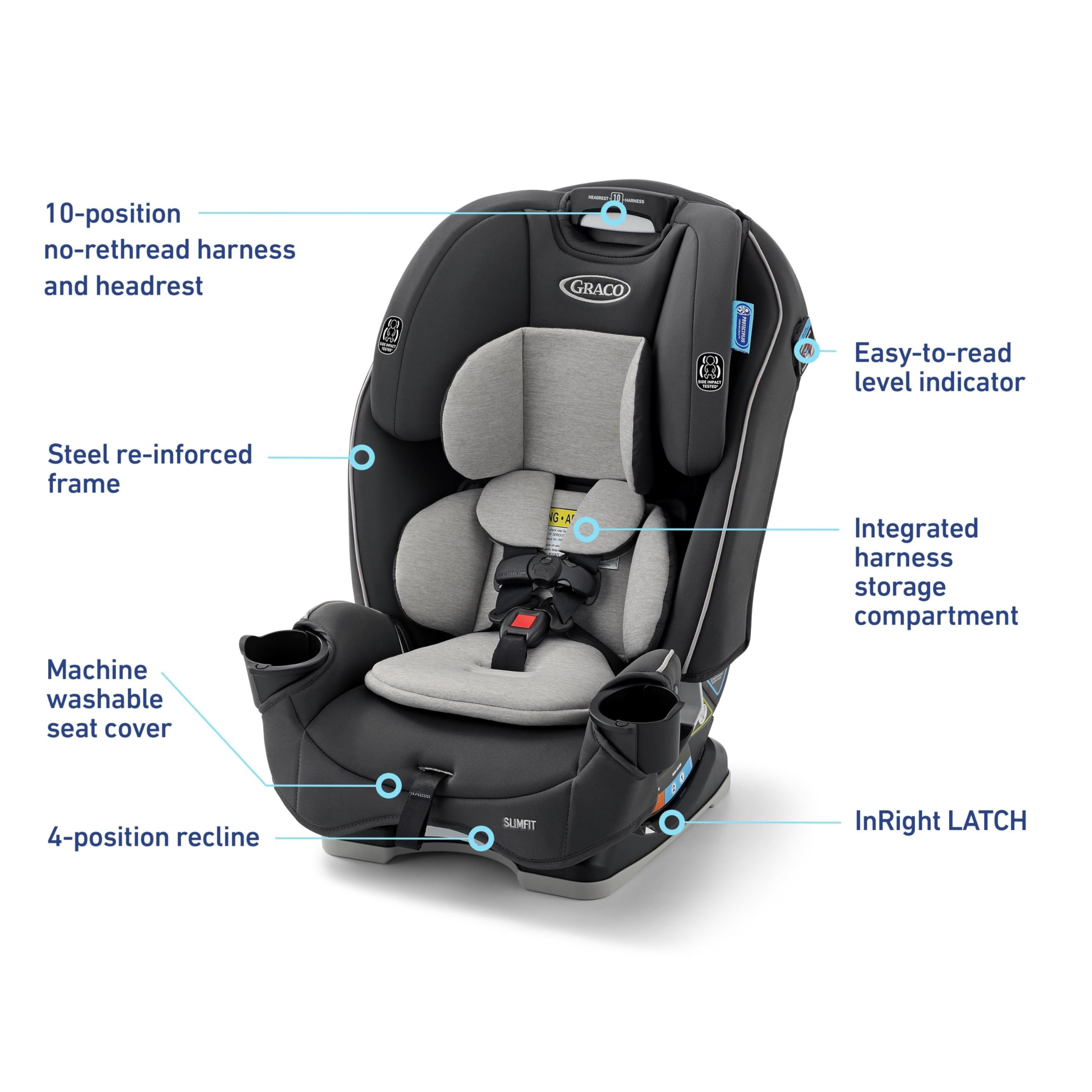Graco Slimfit 3-in-1 Convertible Car Seat, Ultra-Space-Saving Design, Jarret, Suitable for Rear and Forward-Facing, Highback Booster Seat with 10-Position Headrest