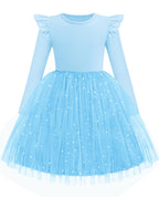 Arshiner Toddler Girls Tutu Dresses Long Sleeve Ruffle Fall Winter Holiday Star Sequin Tulle Dress 2-6Y
