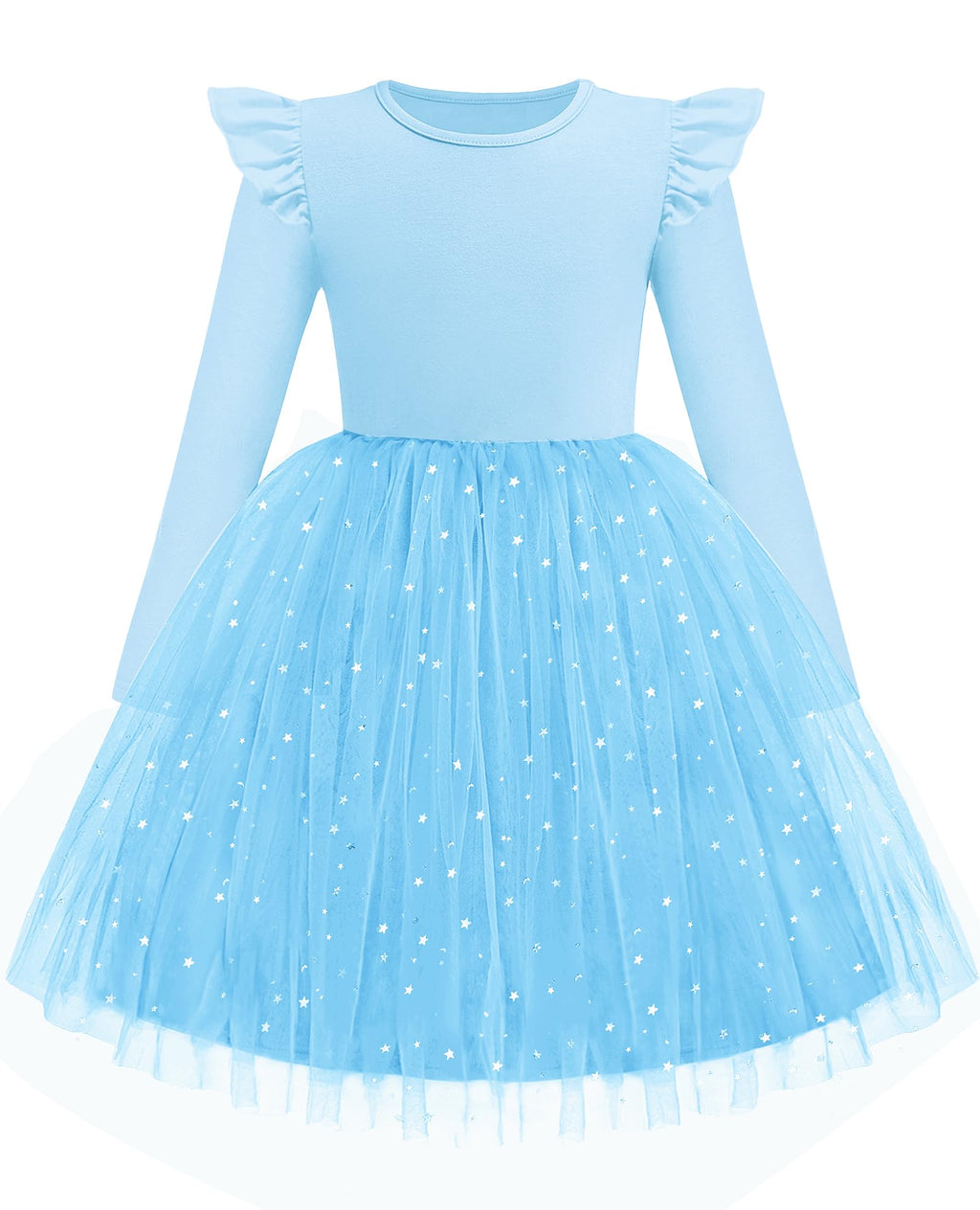 Arshiner Toddler Girls Tutu Dresses Long Sleeve Ruffle Fall Winter Holiday Star Sequin Tulle Dress 2-6Y