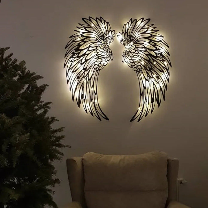 Lighted Angel Wings Wall Art – Metal Decor with LED for Home Ambience