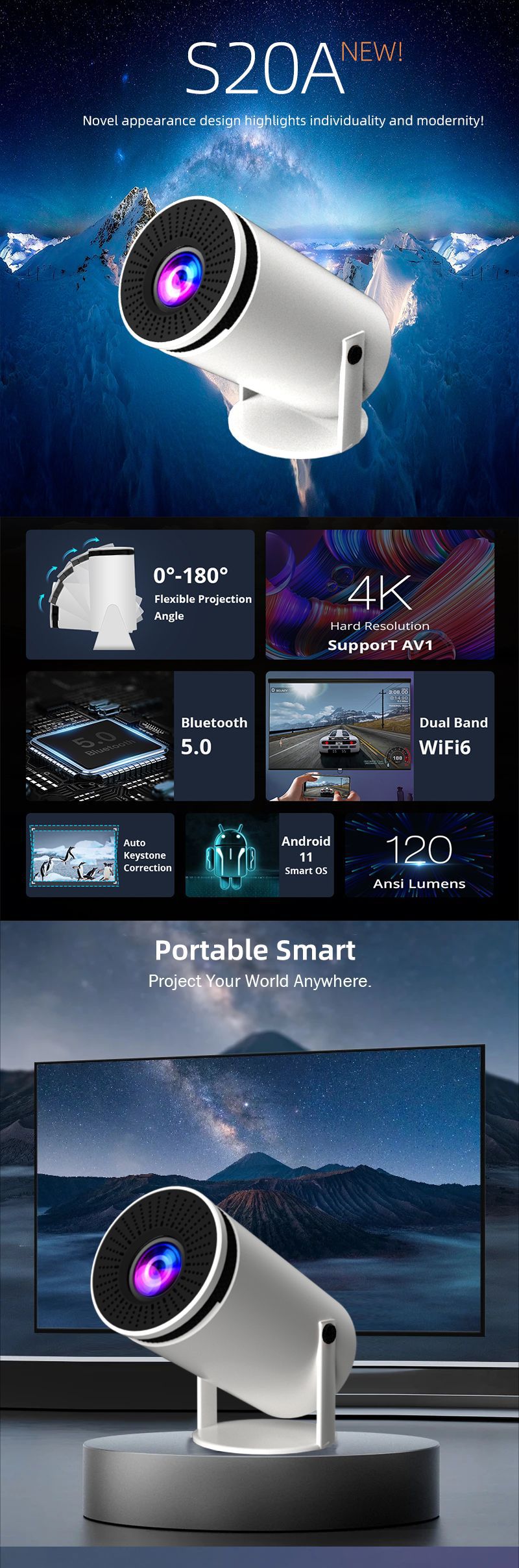 HY300 HD Projector – Mini Smart Home Cinema Projector for Movies & Gaming