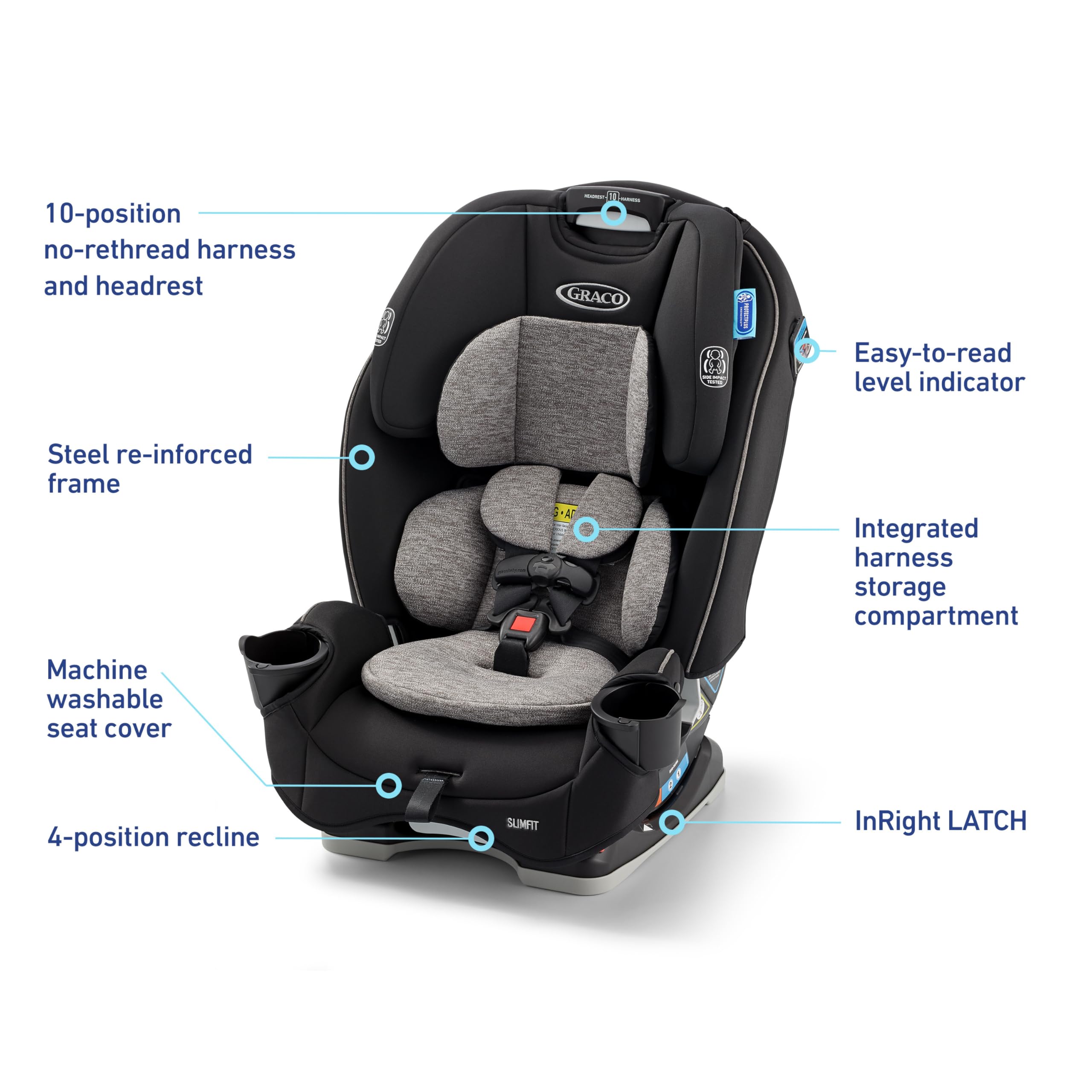 Graco Slimfit 3-in-1 Convertible Car Seat, Ultra-Space-Saving Design, Jarret, Suitable for Rear and Forward-Facing, Highback Booster Seat with 10-Position Headrest