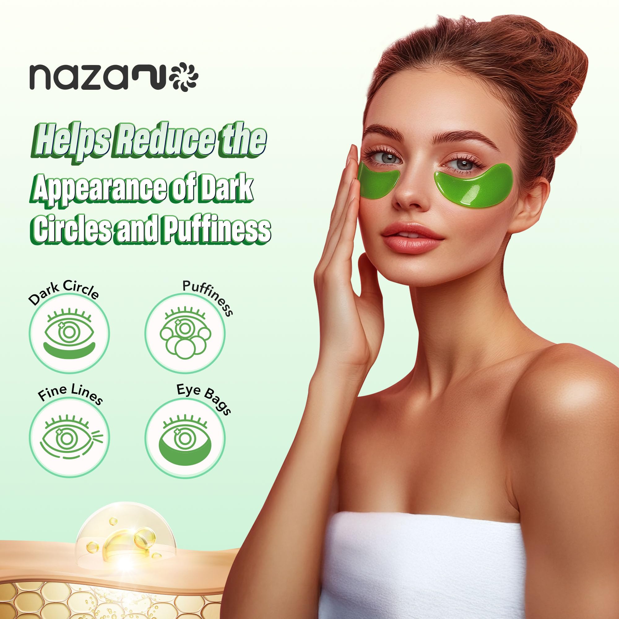 24K Gold Under Eye Patches - 60 Pack for Puffy Eyes, Dark Circles, Bags & Wrinkles with Collagen & Hyaluronic Acid - Eye Care Pads for Daily Skincare (Gold)