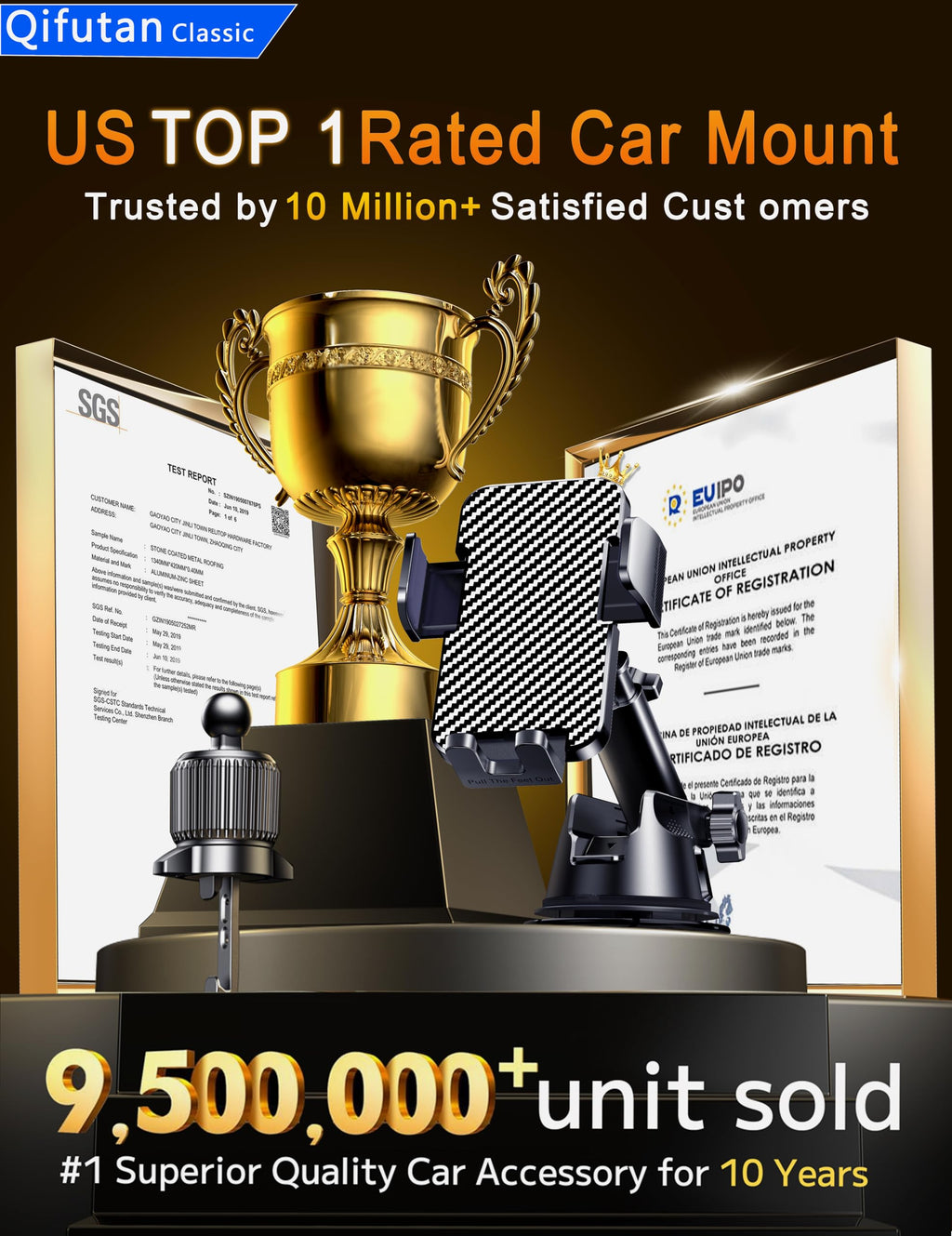 Qifutan Dash Mounted Phone Holders for Your Car Dash Phone Mount for Car Dashboard Air Vent Multi-Mount 3 in 1 Vehicle Windshield Holder Compatible Multi-Device Clip