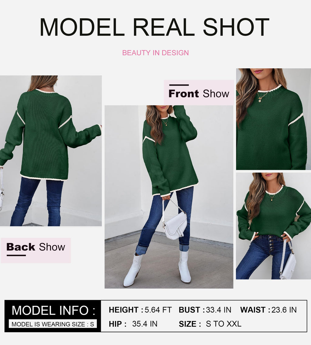 SHEWIN Womens Sweaters Crewneck Long Sleeve Knit Pullover Sweater Casual Fall Tops for Women 2025