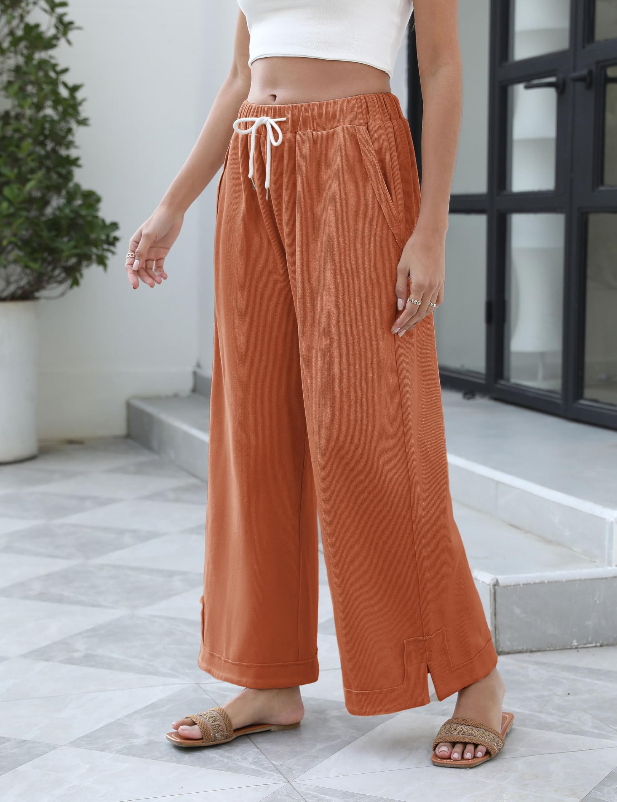 Athlisan Womens Baggy Wide Leg Palazzo Pants Casual Loose Drawstring Elastic Waisted Lounge Trousers with Pockets