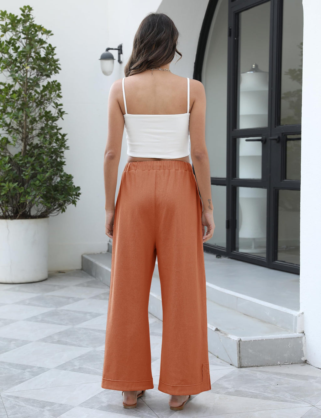 Athlisan Womens Baggy Wide Leg Palazzo Pants Casual Loose Drawstring Elastic Waisted Lounge Trousers with Pockets