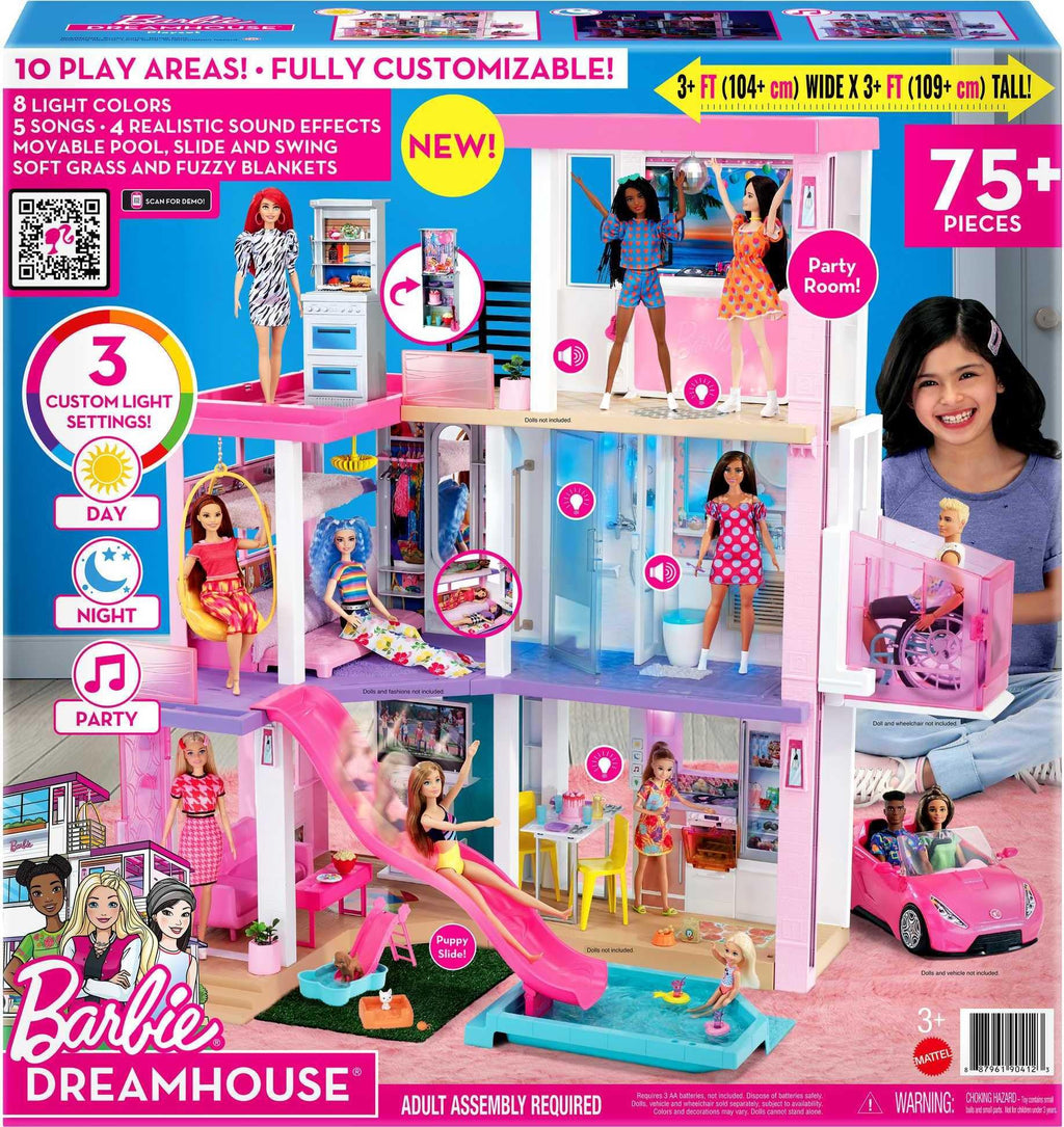 Barbie DreamHouse Dollhouse with 75+ Accessories and Wheelchair Accessible Elevator, 10 Play Areas, 3 Custom Light Settings & Music (Amazon Exclusive)