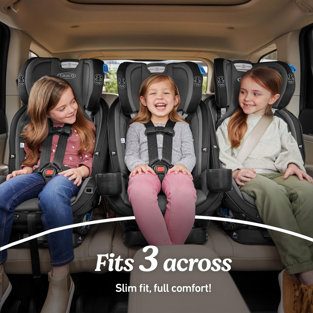 Graco Slimfit 3-in-1 Convertible Car Seat, Ultra-Space-Saving Design, Jarret, Suitable for Rear and Forward-Facing, Highback Booster Seat with 10-Position Headrest