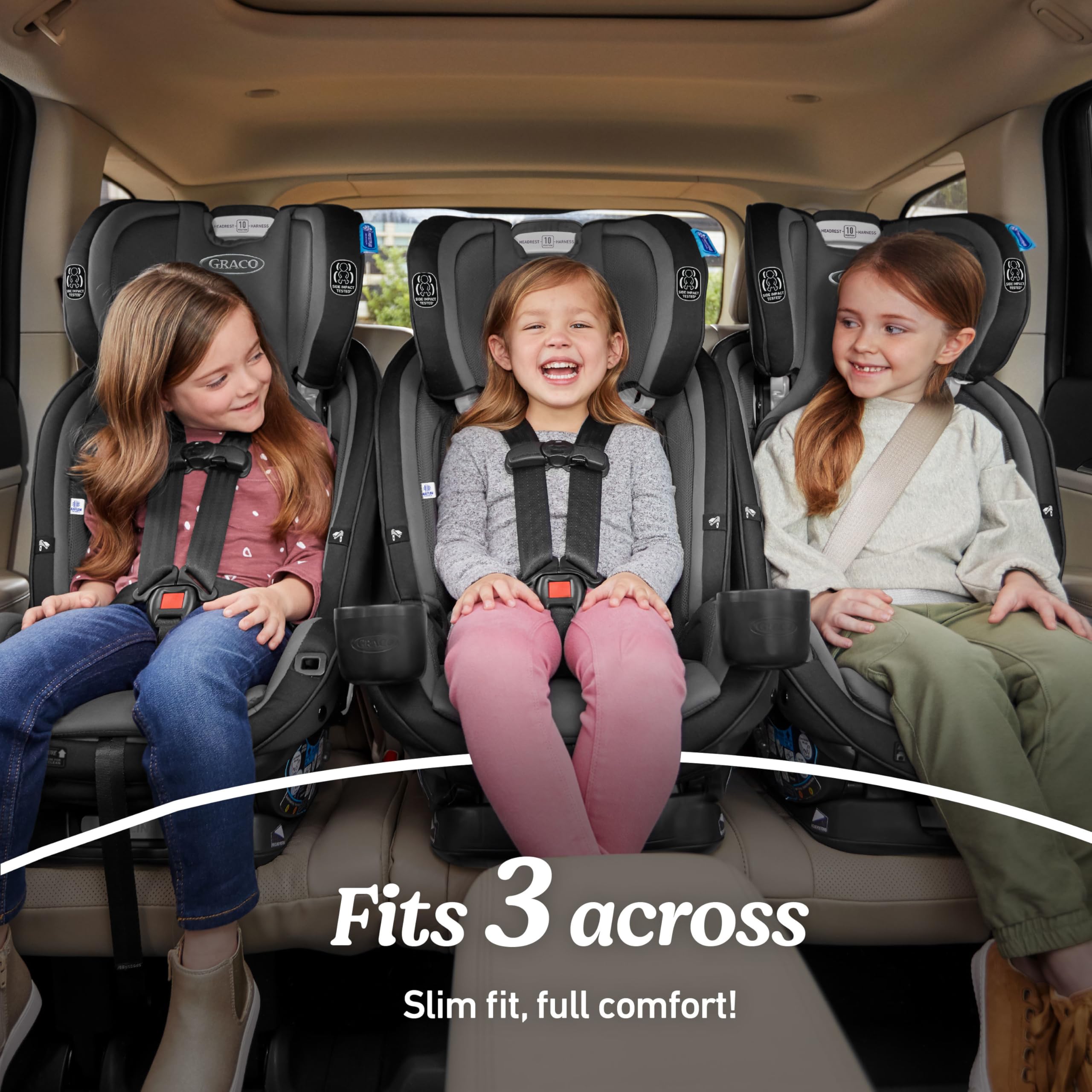 Graco Slimfit 3-in-1 Convertible Car Seat, Ultra-Space-Saving Design, Jarret, Suitable for Rear and Forward-Facing, Highback Booster Seat with 10-Position Headrest