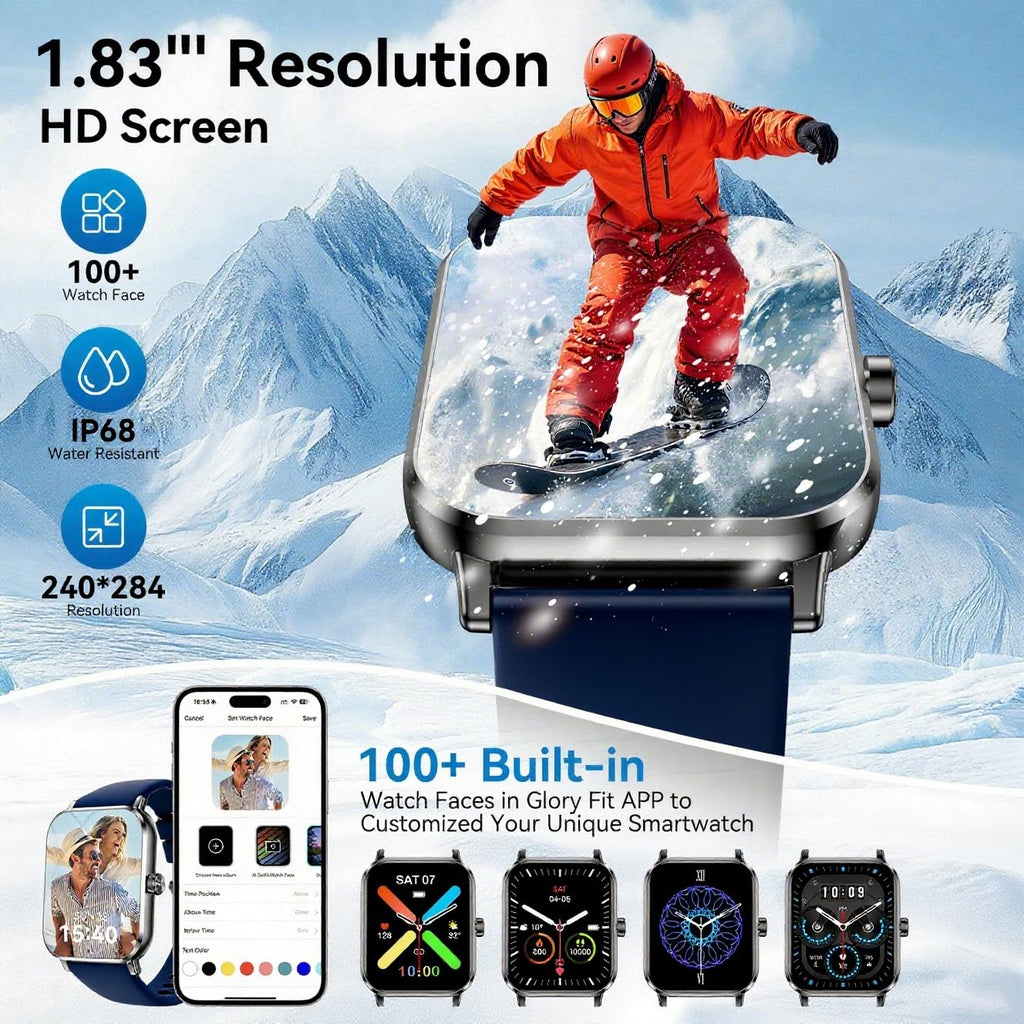 Smart Watch for Men Women, 1.83" HD Touchsreen, Bluetooth Calling, 5 ATM Water-Resistance, 130+ Sports Modes, Health, Fitness & Sleep Tracker, Timer, Fitness Watch for Android/iOS, Purple