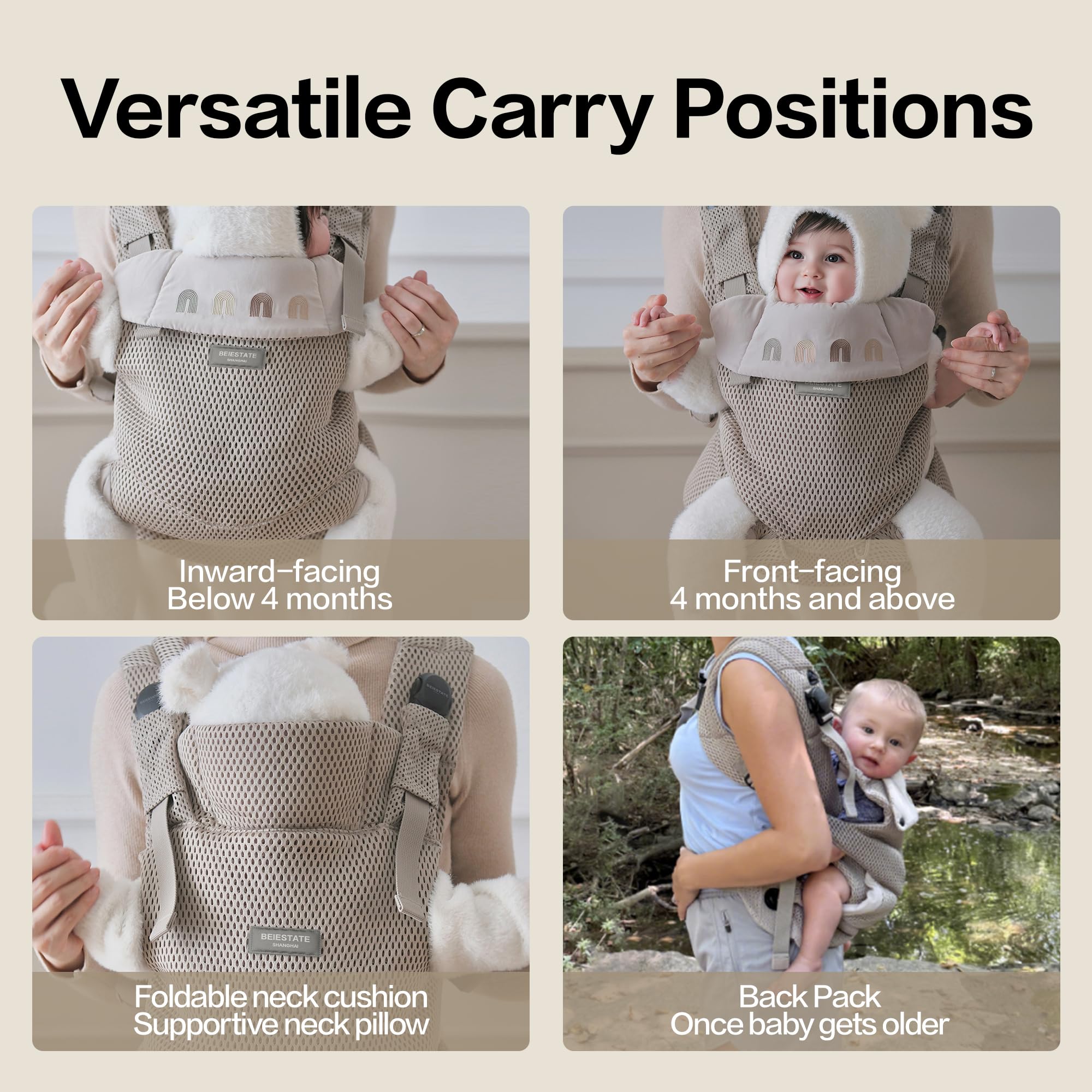 Rainbow Baby Carrier Newborn to Toddler, Breathable Mesh Baby Carrier with Adjustable Waist Rotary Knob, Enhanced Lumbar Support, Ergonomic, Sunshield,Lightweight Infant Carrier for 7-33 lbs