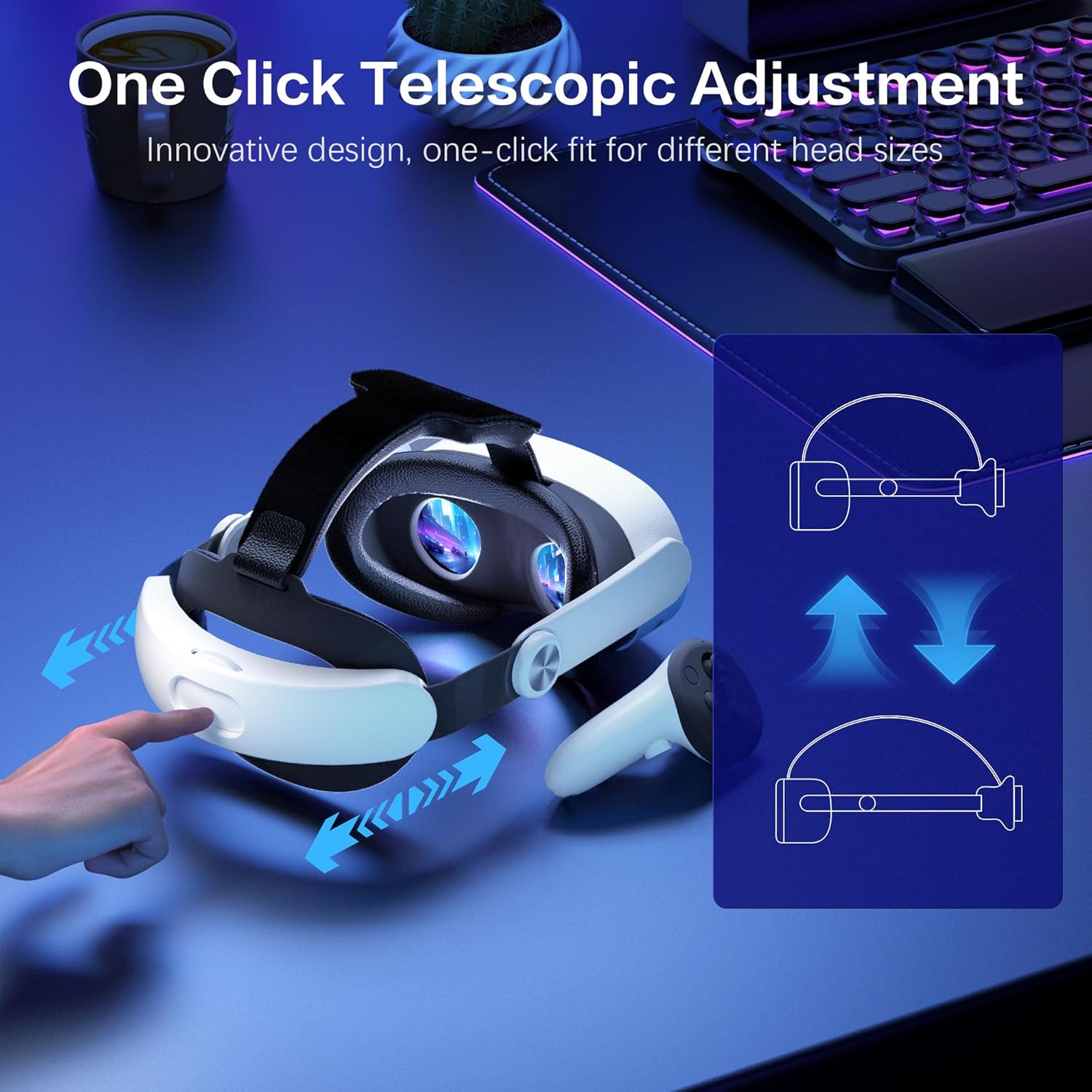 Head Strap for Oculus Meta Quest 3S Quest 3, Fashion Adjustable Comfort Enhanced Support VR Headset Accessories Strap No Battery Reduce Facial Stress and Gaming Immersion