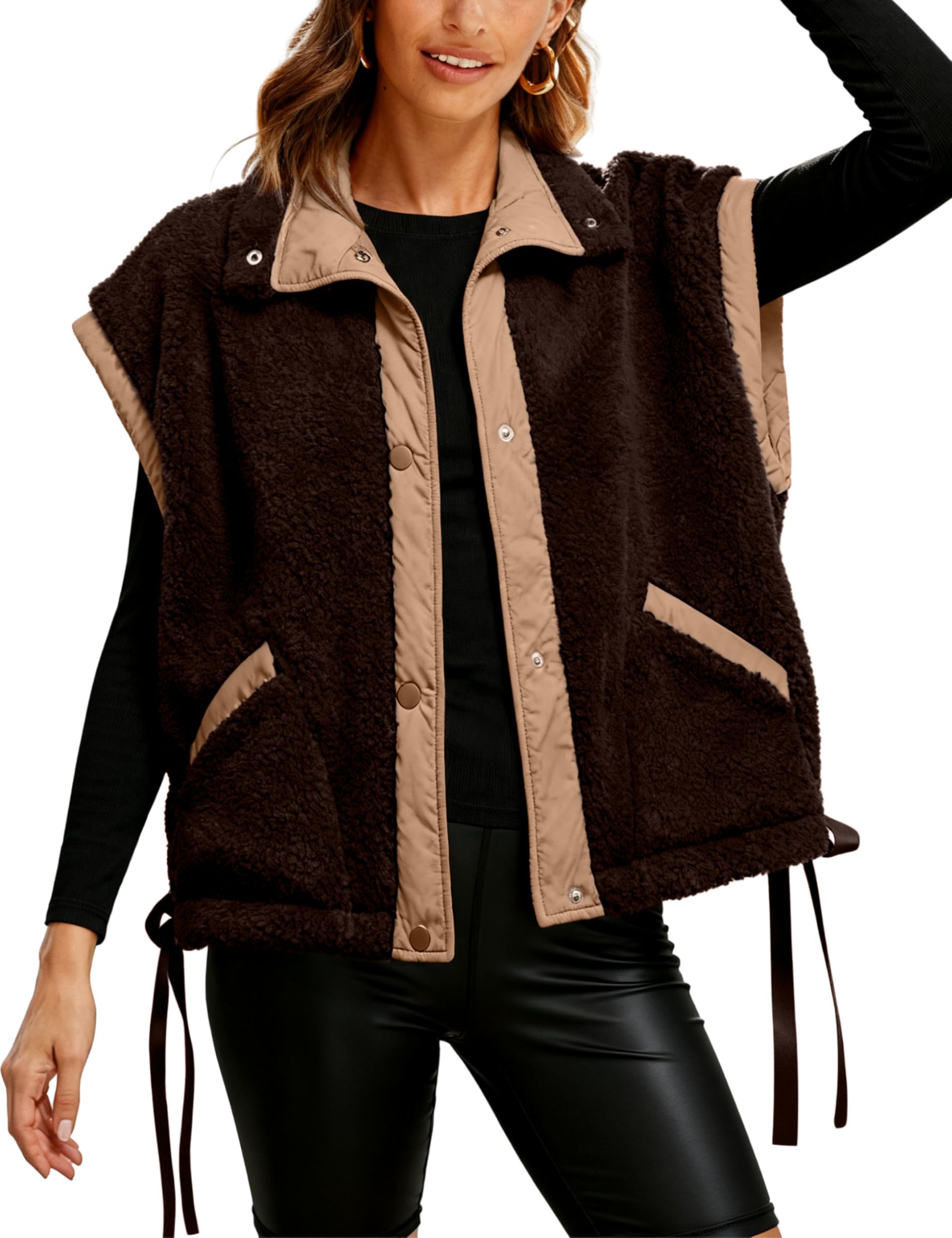 Athlisan Womens Fleece Vest Casual Sleeveless Button Down Sherpa Jacket Outerwear with Pockets