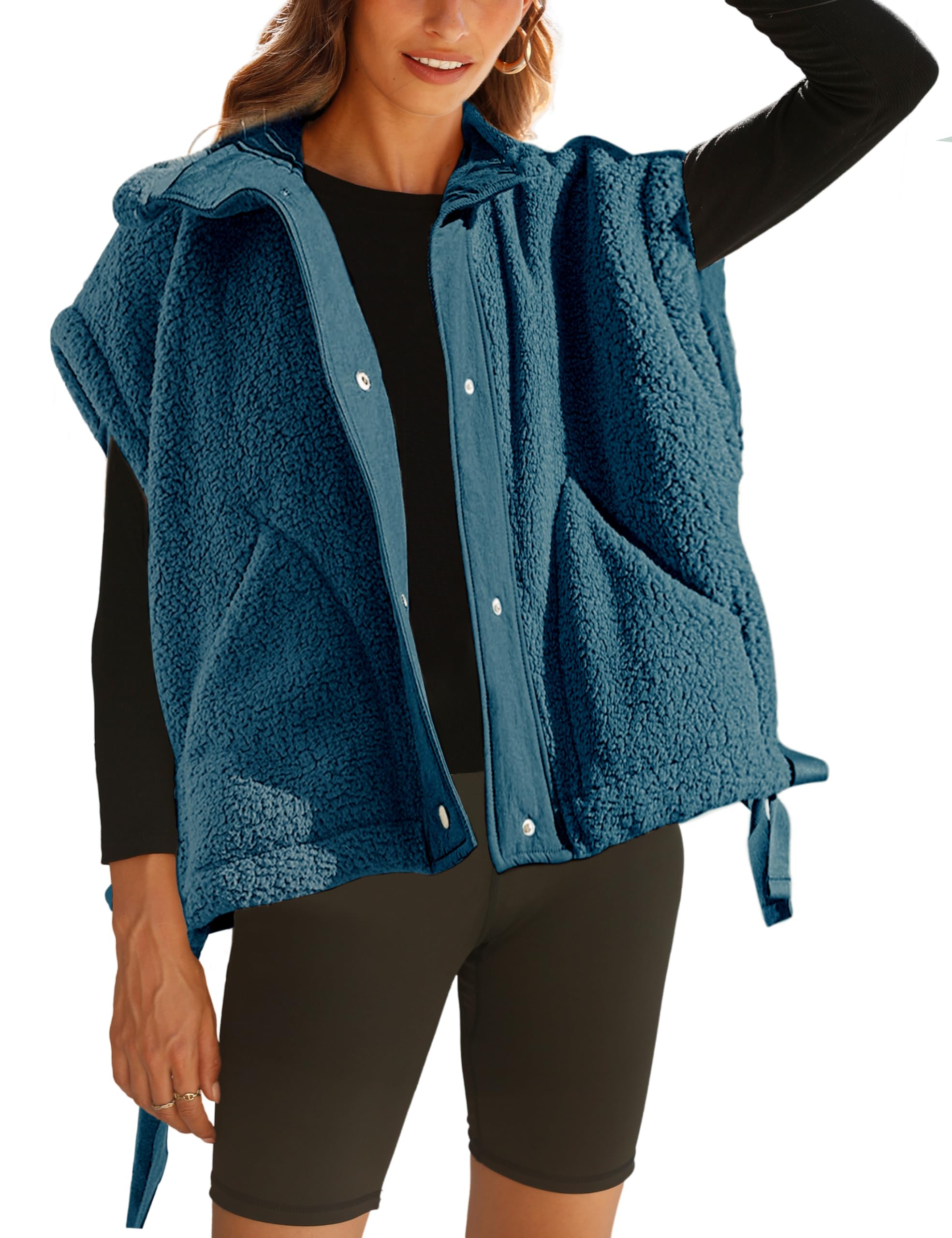 Athlisan Womens Fleece Vest Casual Sleeveless Button Down Sherpa Jacket Outerwear with Pockets